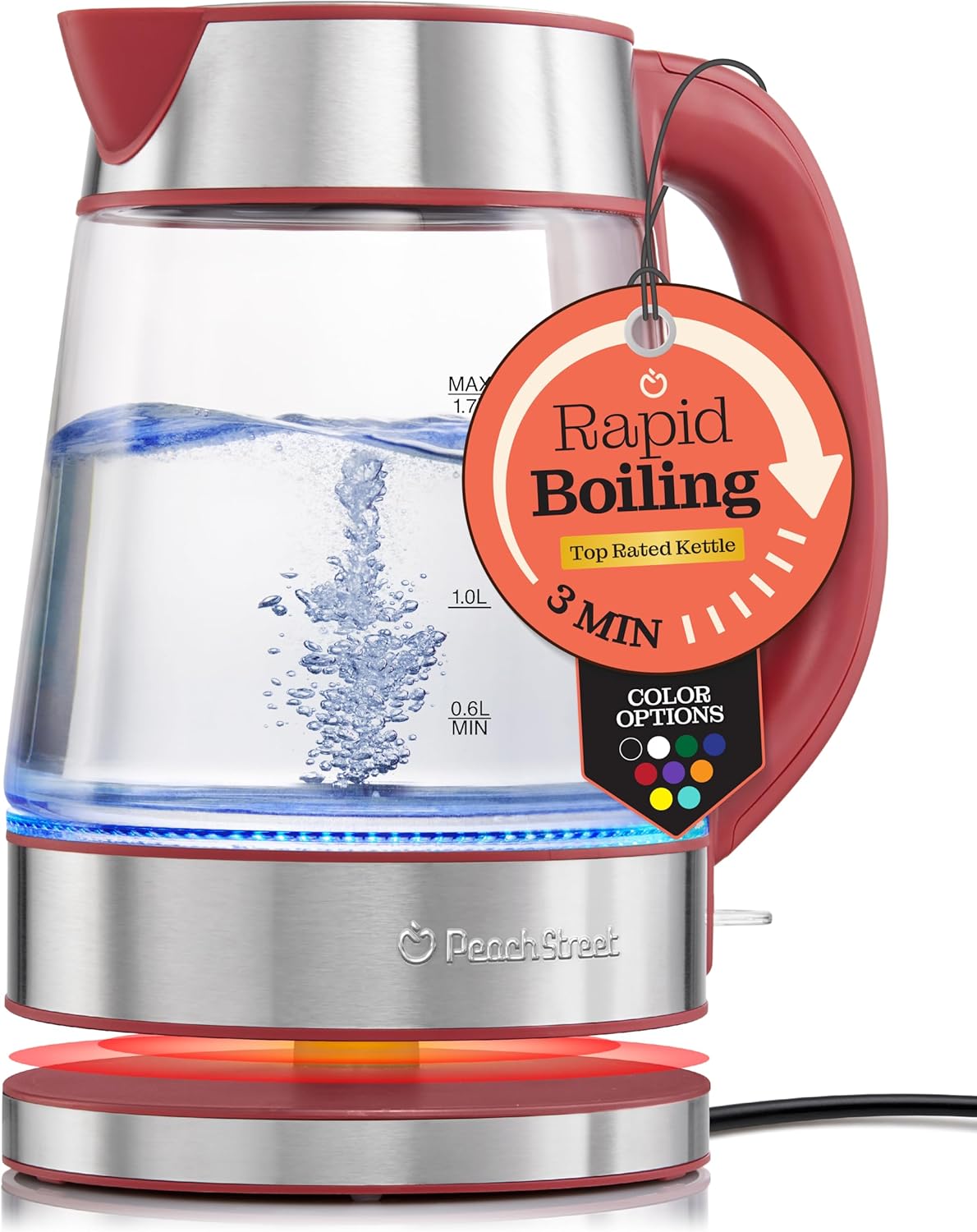 Speed-Boil Water Electric Kettle, 1.7L 1500W, Coffee & Tea Kettle Borosilicate G...