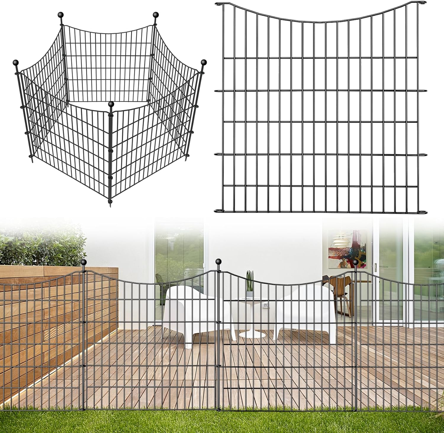 10 Panels No Dig Decorative Outdoor Garden Fence f...