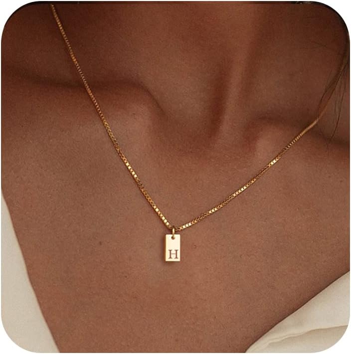 Initial Necklaces for Women 14K Gold Plated Letter Necklace Dainty Gold Name Nec...