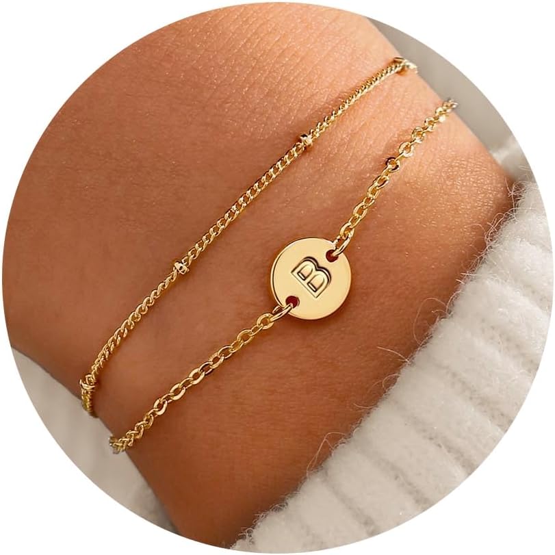 MONOZO Gold Initial Bracelets for Women Trendy - Dainty 18K Gold Plated Layered...