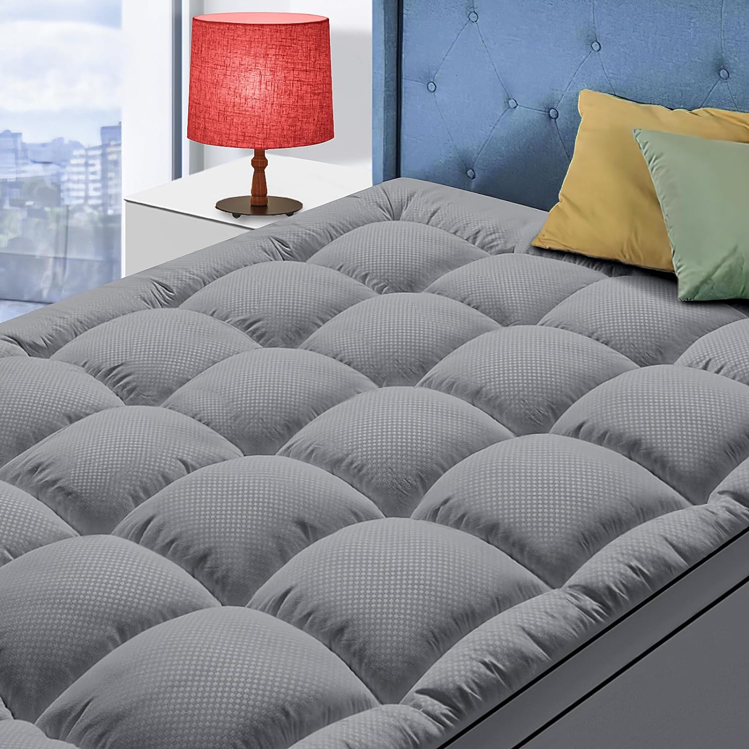 Extra Thick Twin Mattress Topper, 39"x75", Dark Grey, Breathable, Quilted Fitted...
