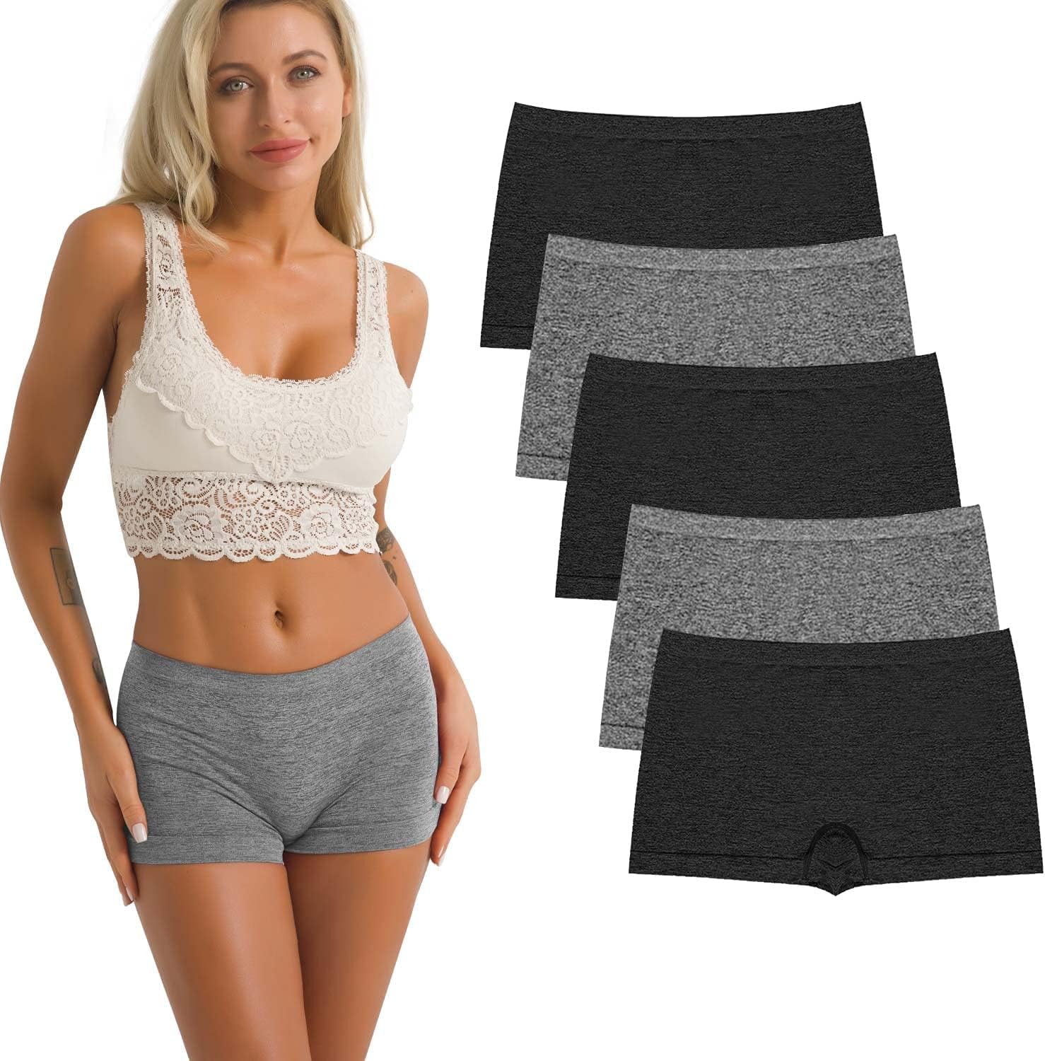 R RUXIA Women's Boyshort Panties Seamless Nylon Underwear Stretch Boxer Briefs 5...