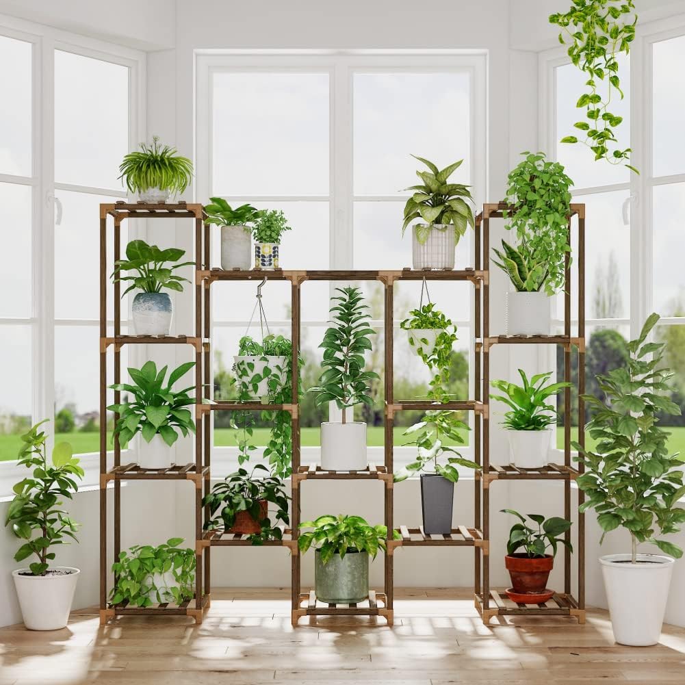 Bamworld Large Hanging Plant Stand Indoor Tall Plant Shelf Outdoor 14 Pots Large...