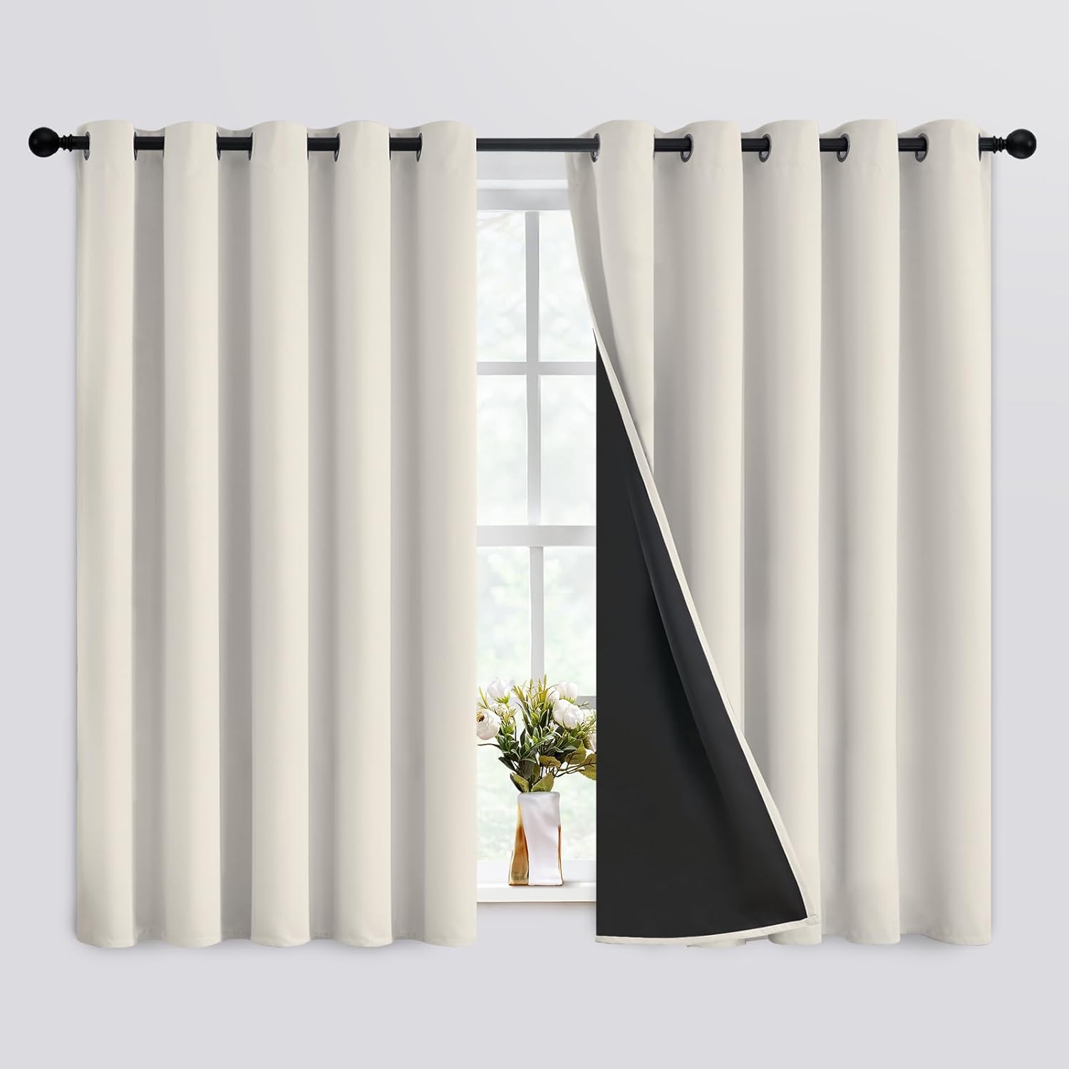 SimpleHome 100% Blackout Curtains for Bedroom,Thermal Insulated Cream Grommet Wi...