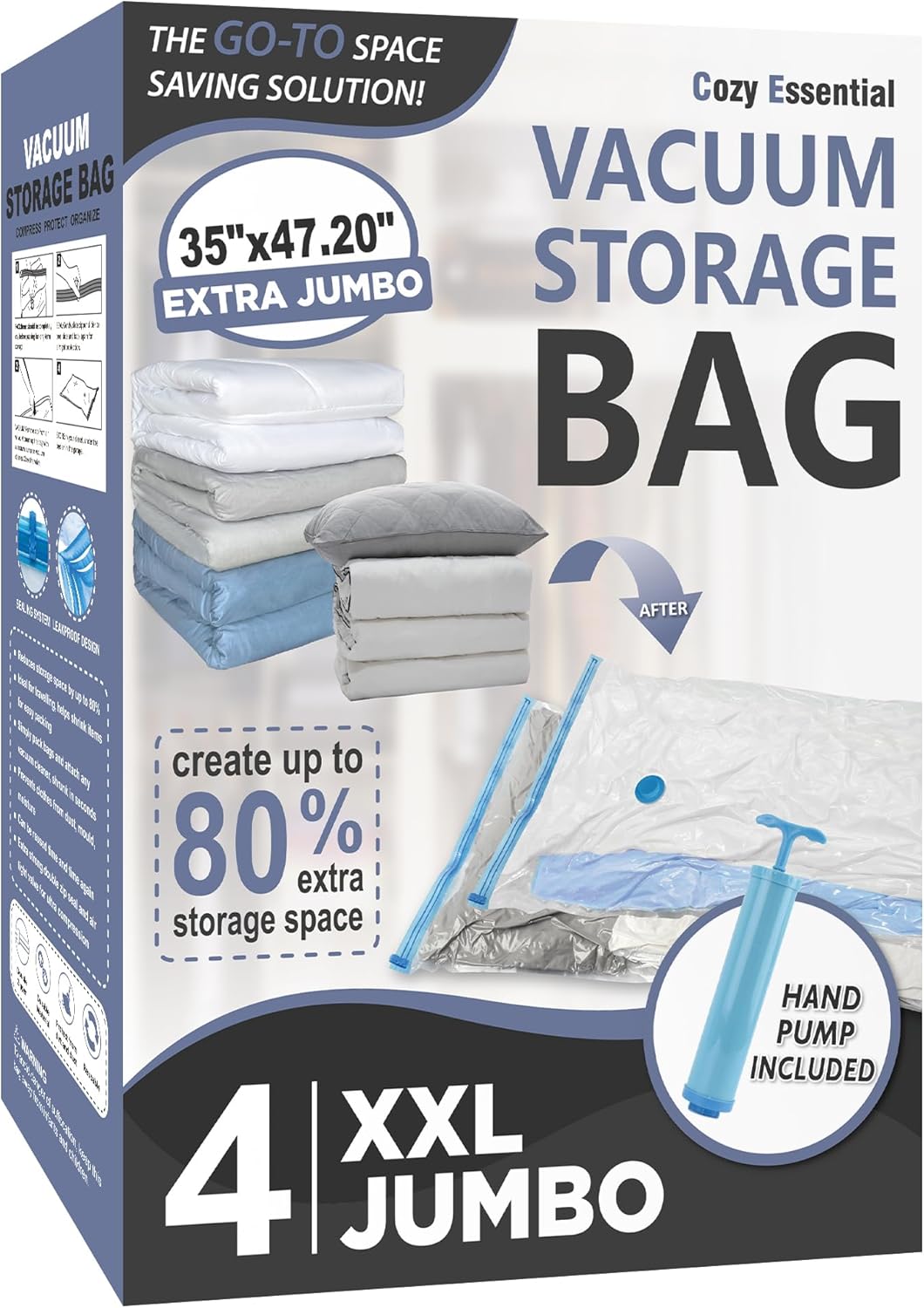 4 Pack XXL Jumbo Vacuum Storage Bags, Extra Jumbo Vacuum Sealed Bags for Comfort...