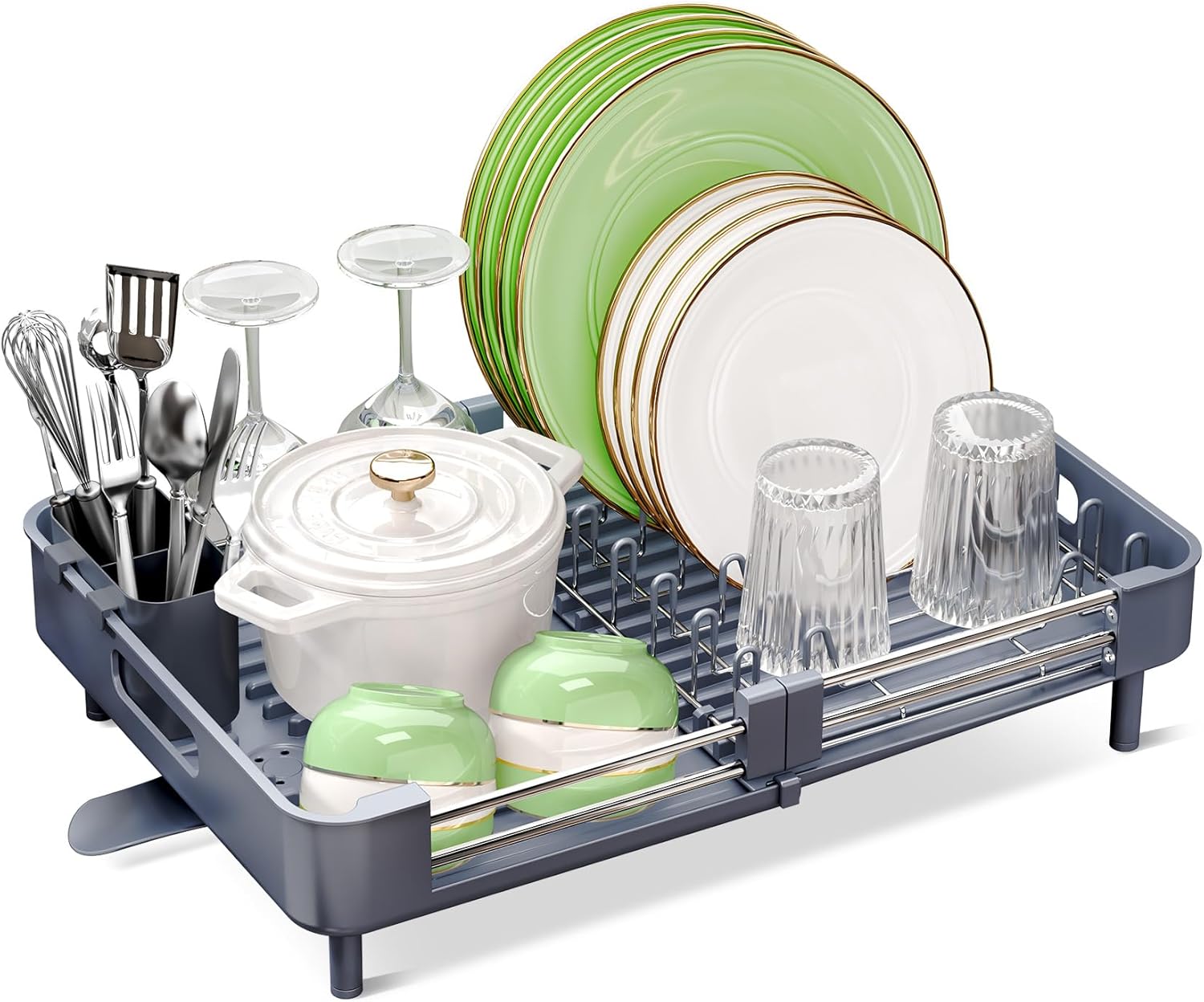 SAYZH Dish Drainer Rack, Kitchen Dish Drying Rack, Expandable(33.5 CM-50 CM) Sta...
