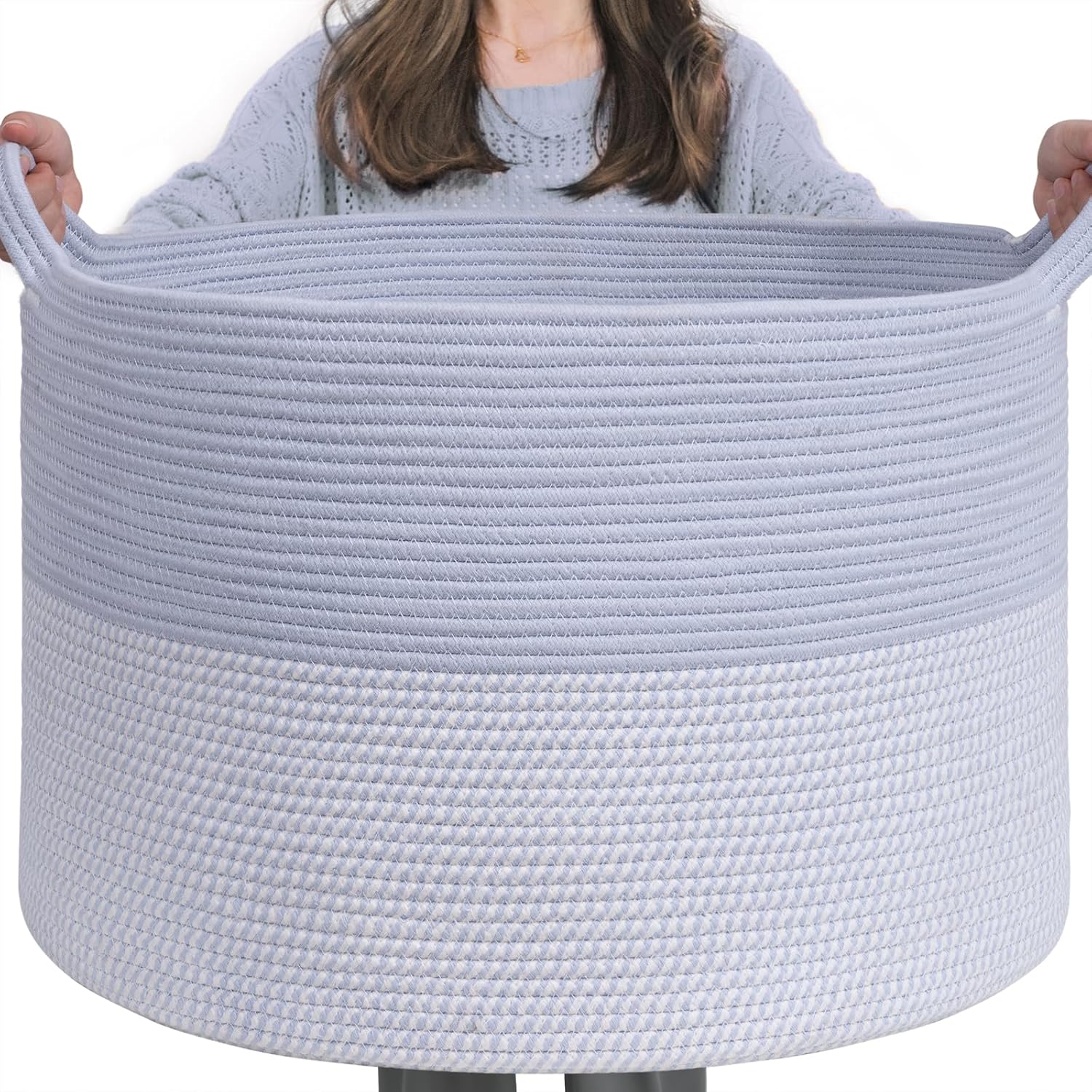 INDRESSME Large Rope Baskets for Organizing, 21.7 x 13.8 Blanket Storage Basket...