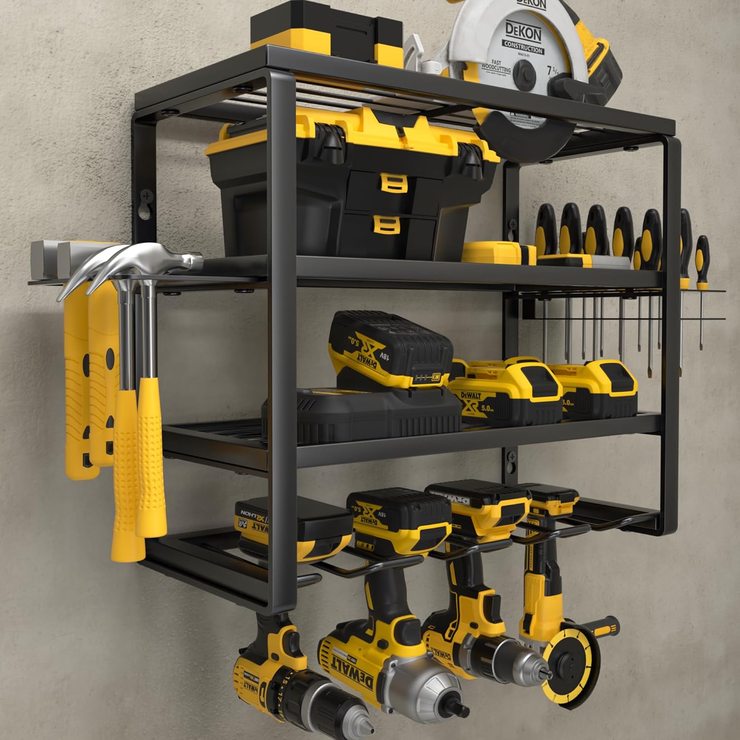 4 Layer Power Tool Organizer Wall Mount, Cordless Drill Hanger Storage Rack, Bat...