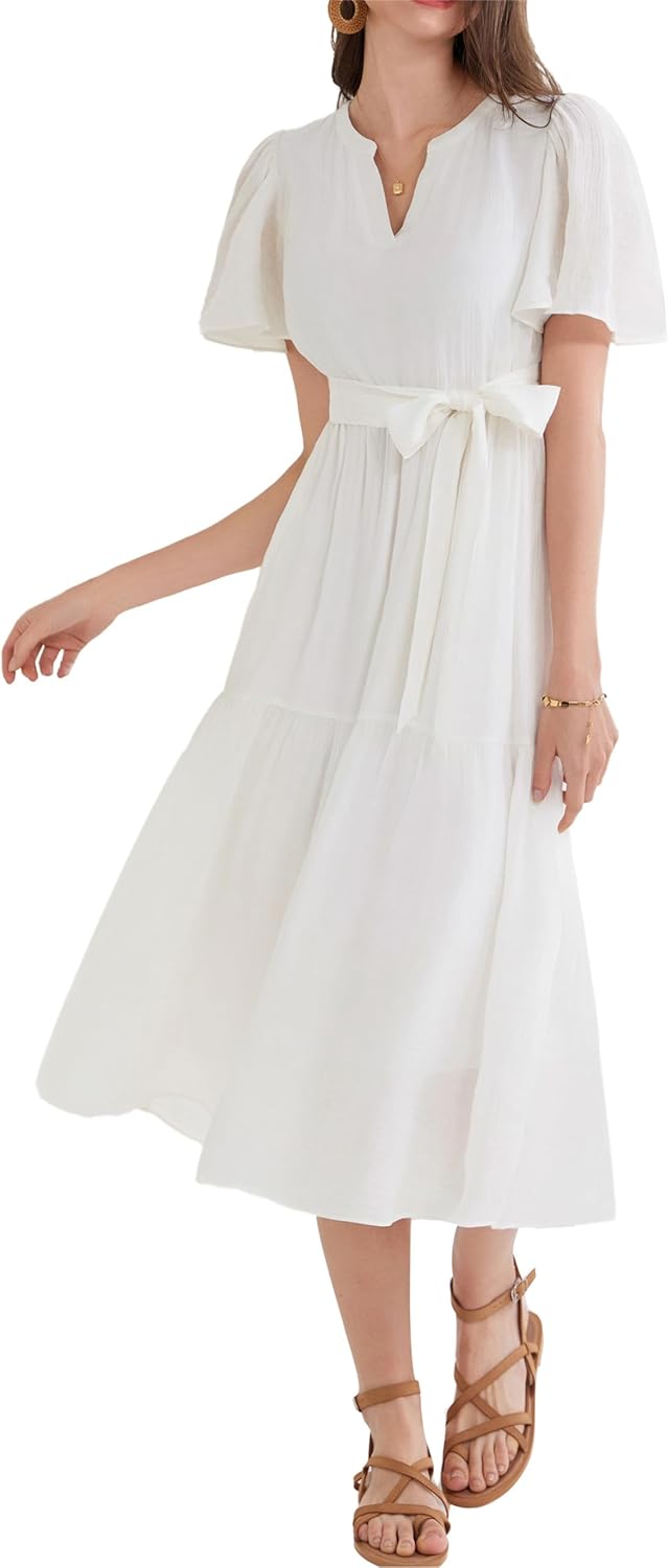 GRACE KARIN Women Short Sleeve V Neck A Line Dress Casual Solid Color Dress with...