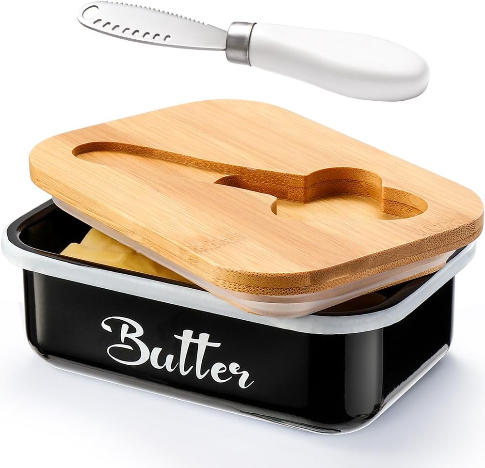 Butter Dish with Lid for Countertop, AISBUGUR Metal Butter Keeper with Stainless...