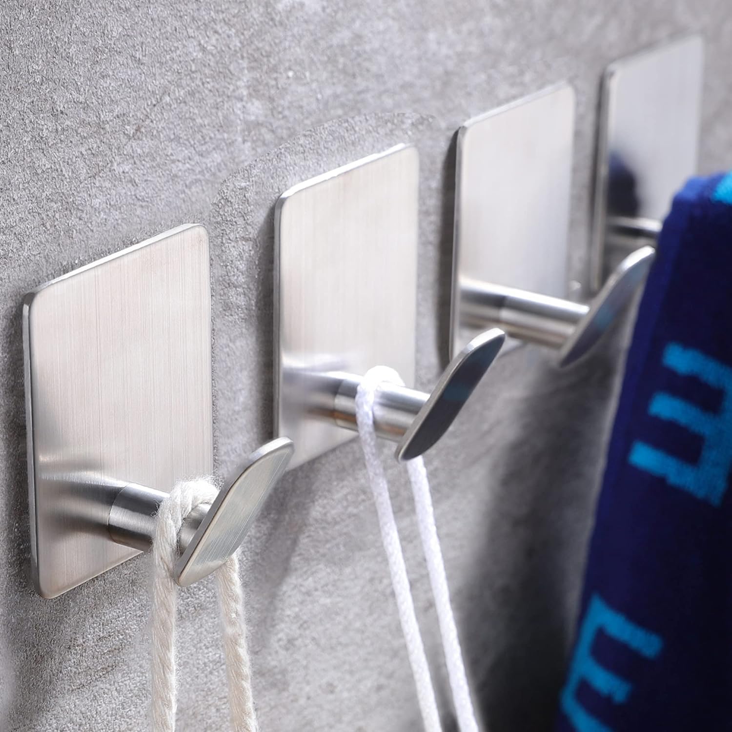 DELITON Adhesive Towel Hooks on Wall: Robe Hooks f...