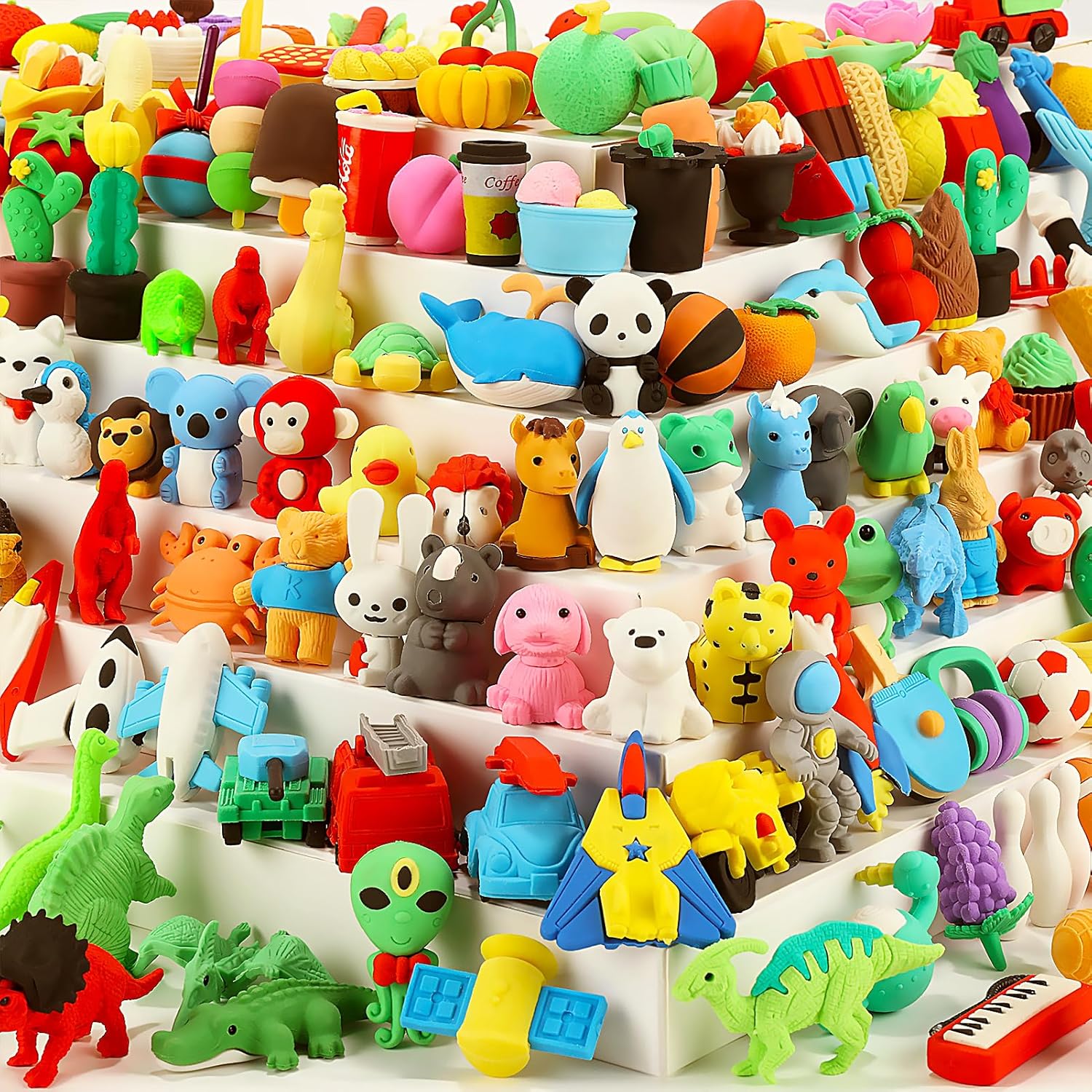 130Pcs Animal Erasers Kids Pencil Erasers Desk Pets Puzzle Erasers Bulk Mini Ani...