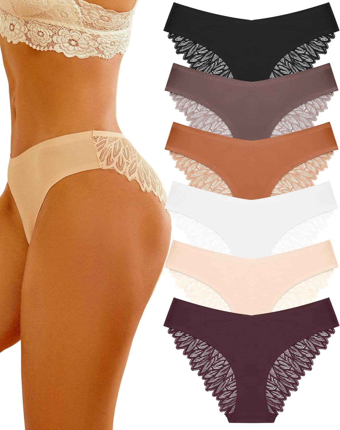 Cheeky Underwear for Women Lace No Show Bikini Soft Breathe Seamless Panties Lad...
