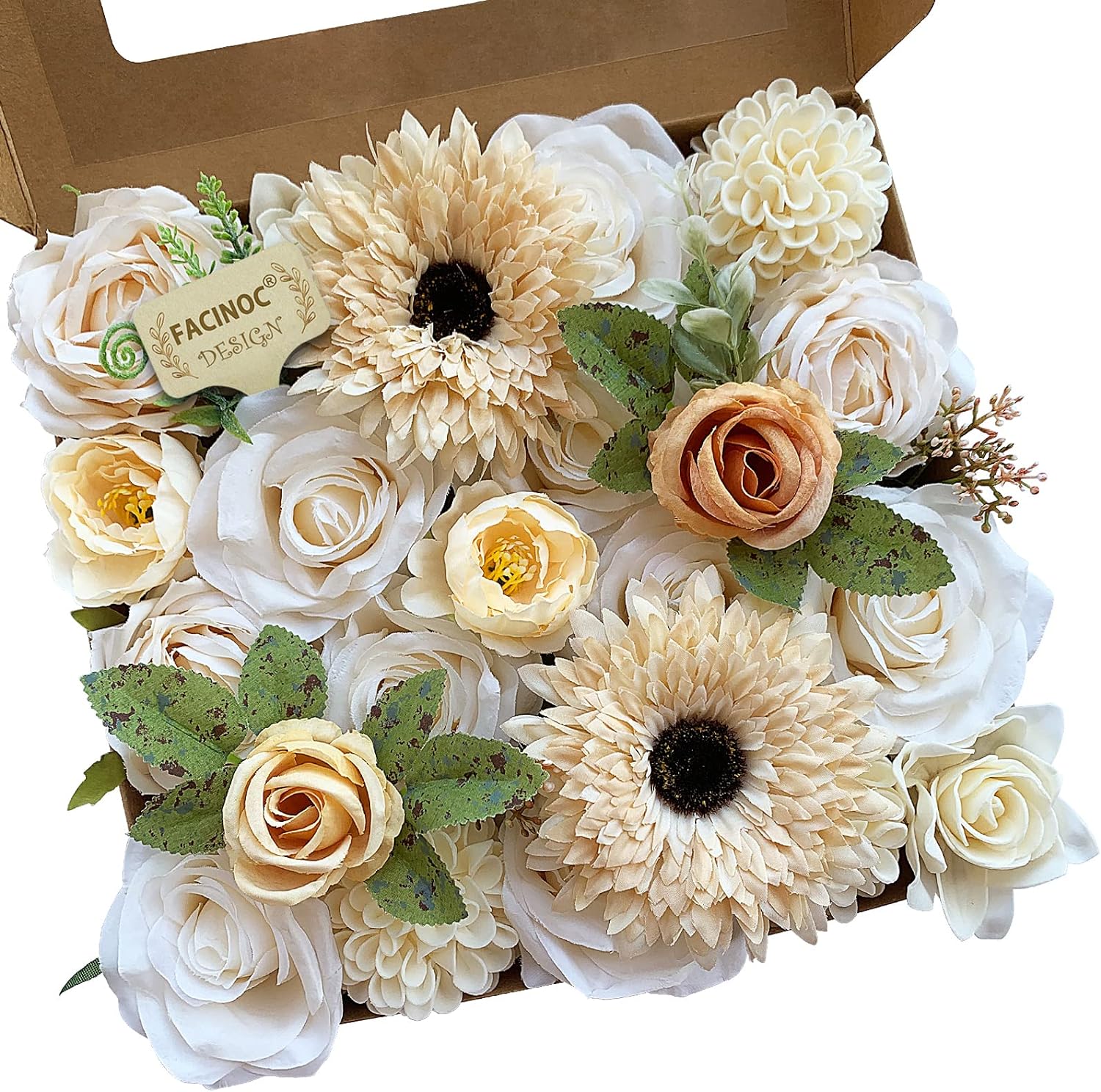 Roses Artificial Flowers White Combo Box Set Fake Flowers Bulk with Stems for DI...
