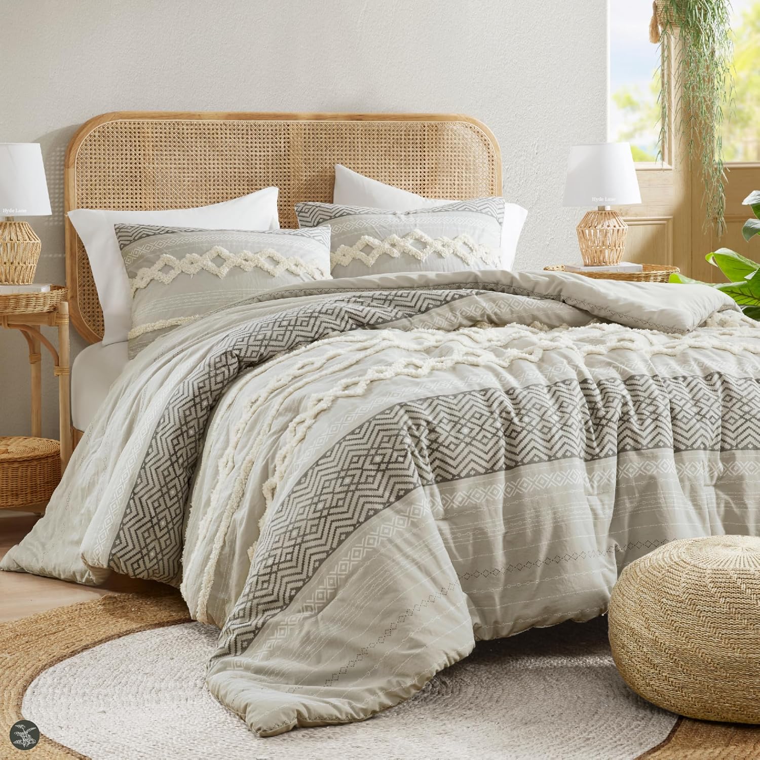 Hyde Lane Boho Gray Comforter Set King, Farmhouse...