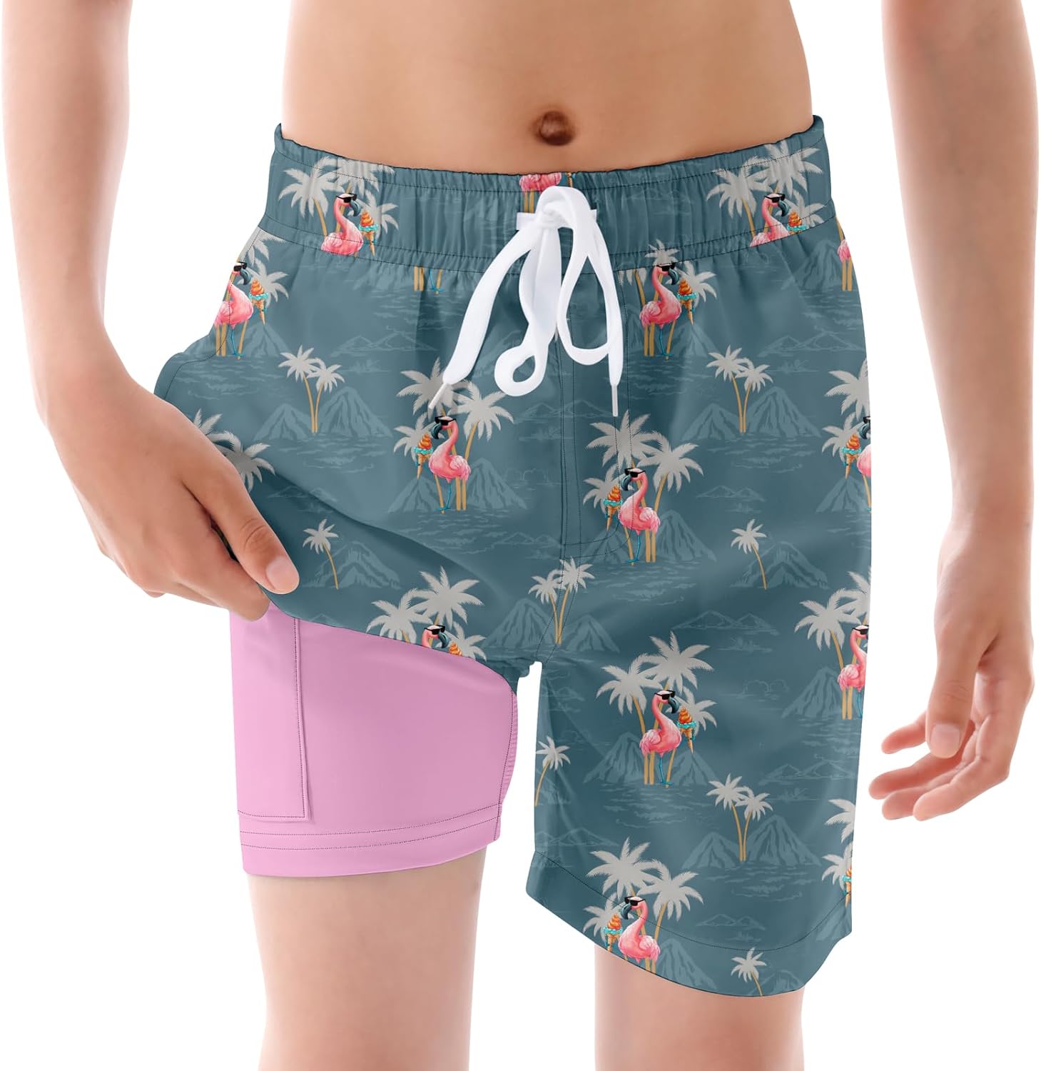 Ahegao Boys Swim Trunks with Compression Liner Big Kids Bathing Suit Quick Dry B...