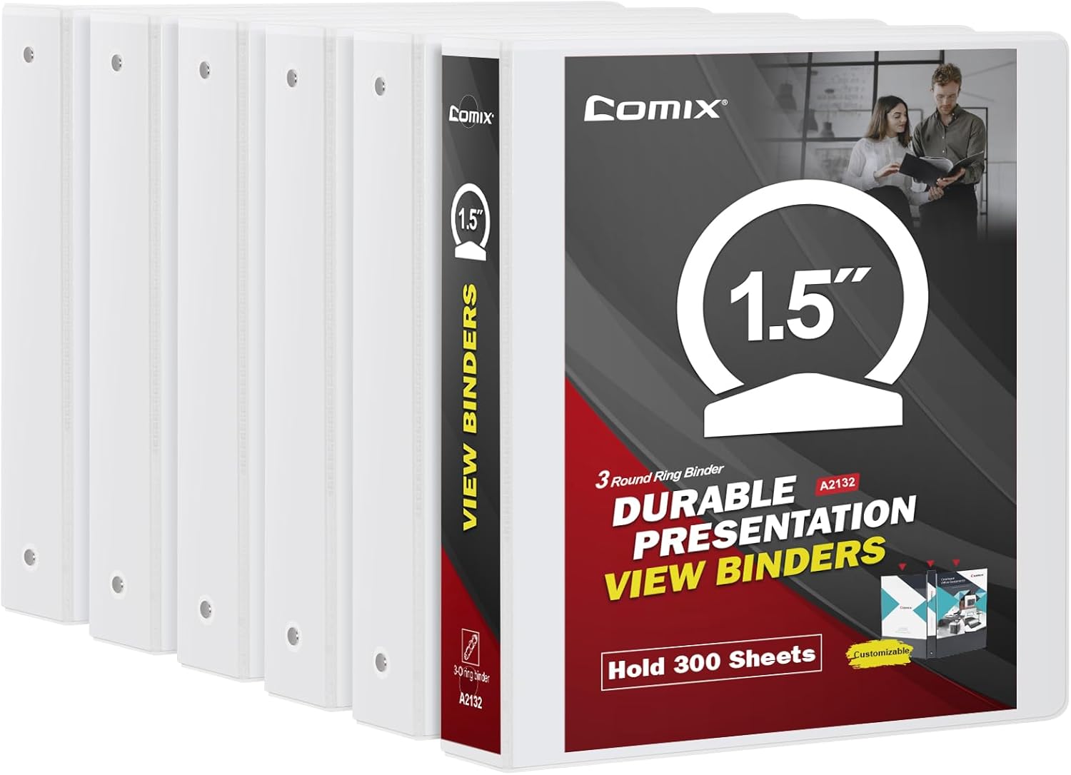 Comix Sturdy 1.5 inch Round Ring View Binder, Basic 1-1/2 inch 3 Ring Binder 300...