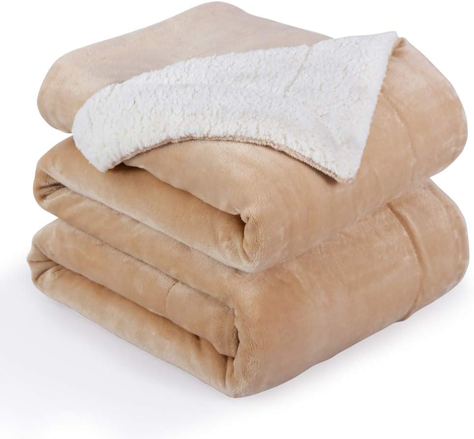 NANPIPER Bed Blanket Reversible Sherpa Flannel Blanket Super Soft Fuzzy Plush Fl...