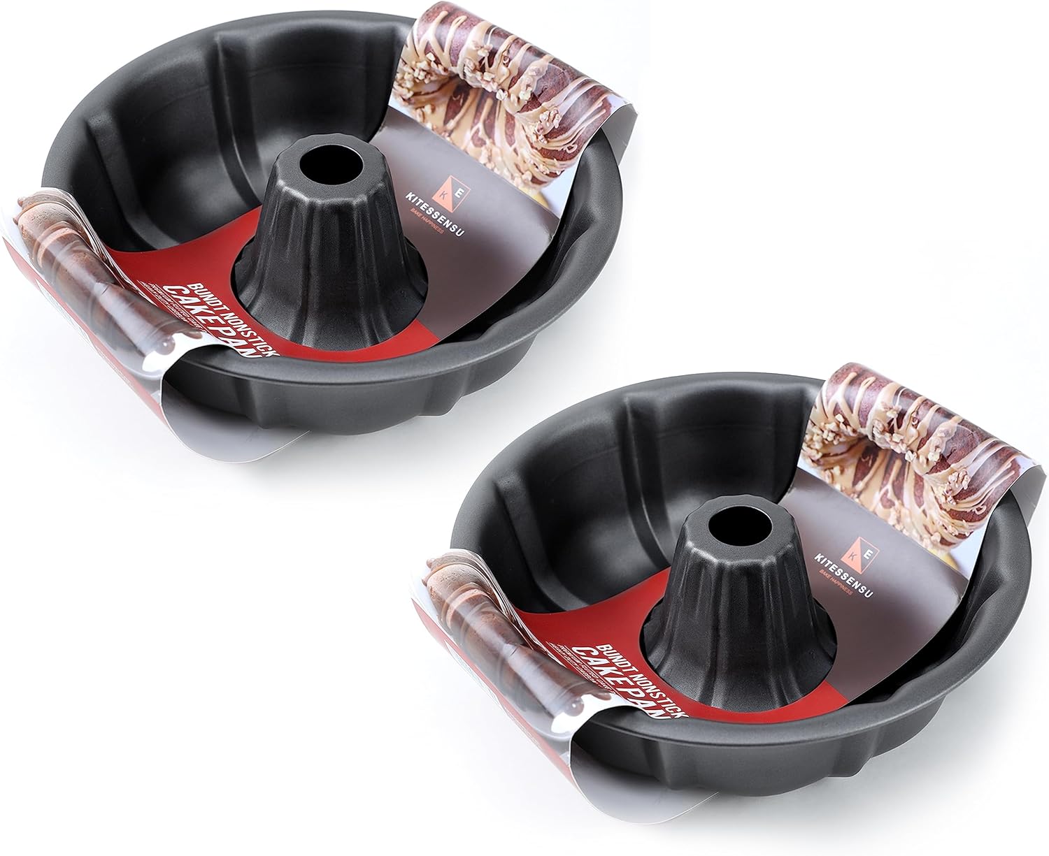 KITESSENSU 9 inch Non-Stick Cake Pans Set of 2, 12 Cups Premium Fluted Cake Pans...