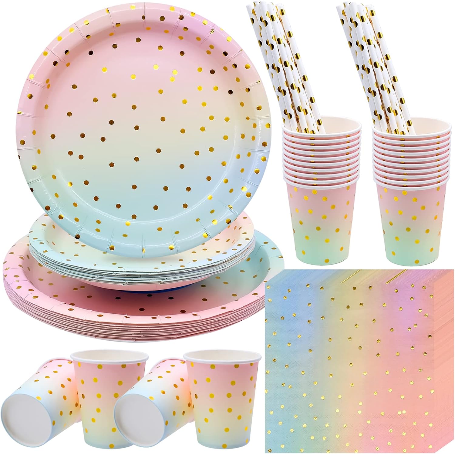 Cisolen 80 Pieces Party Tableware Set Disposable with Gold Dot Paper Plates Cups...
