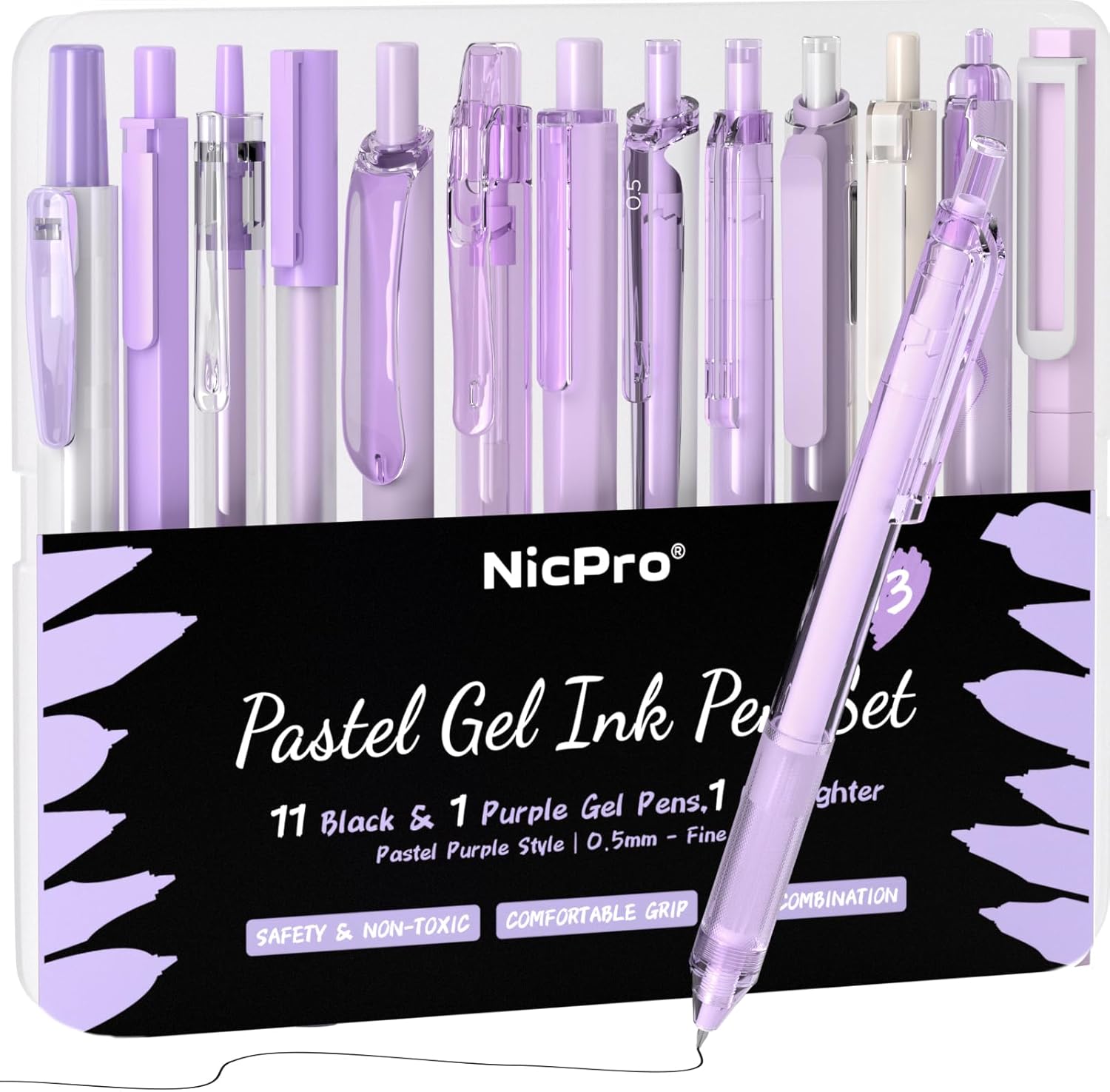 Nicpro 13PCS Pastel Gel Ink Pen Set with Case, Cute Retractable 0.5mm Fine Point...