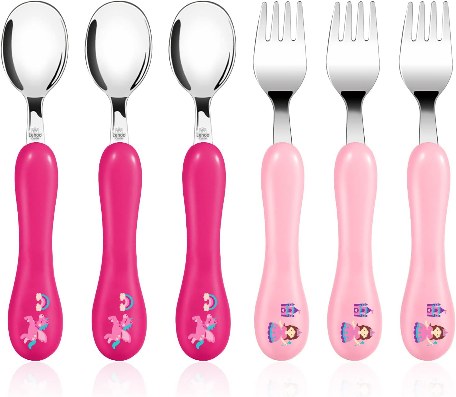 Lehoo Castle Toddler Cutlery, 6pcs Stainless Steel Unicorn Toddler Fork and Spoo...