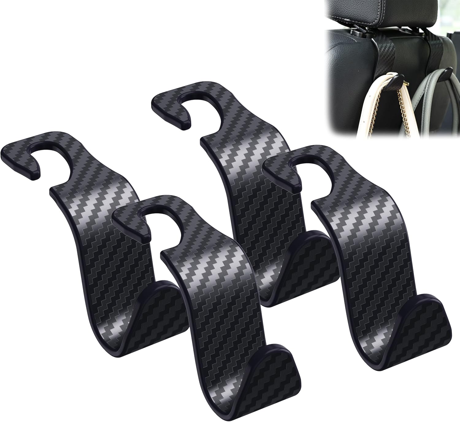Amooca Car Seat Headrest Hook 4 Pack Hanger Universal Vehicle Car Storage Organi...