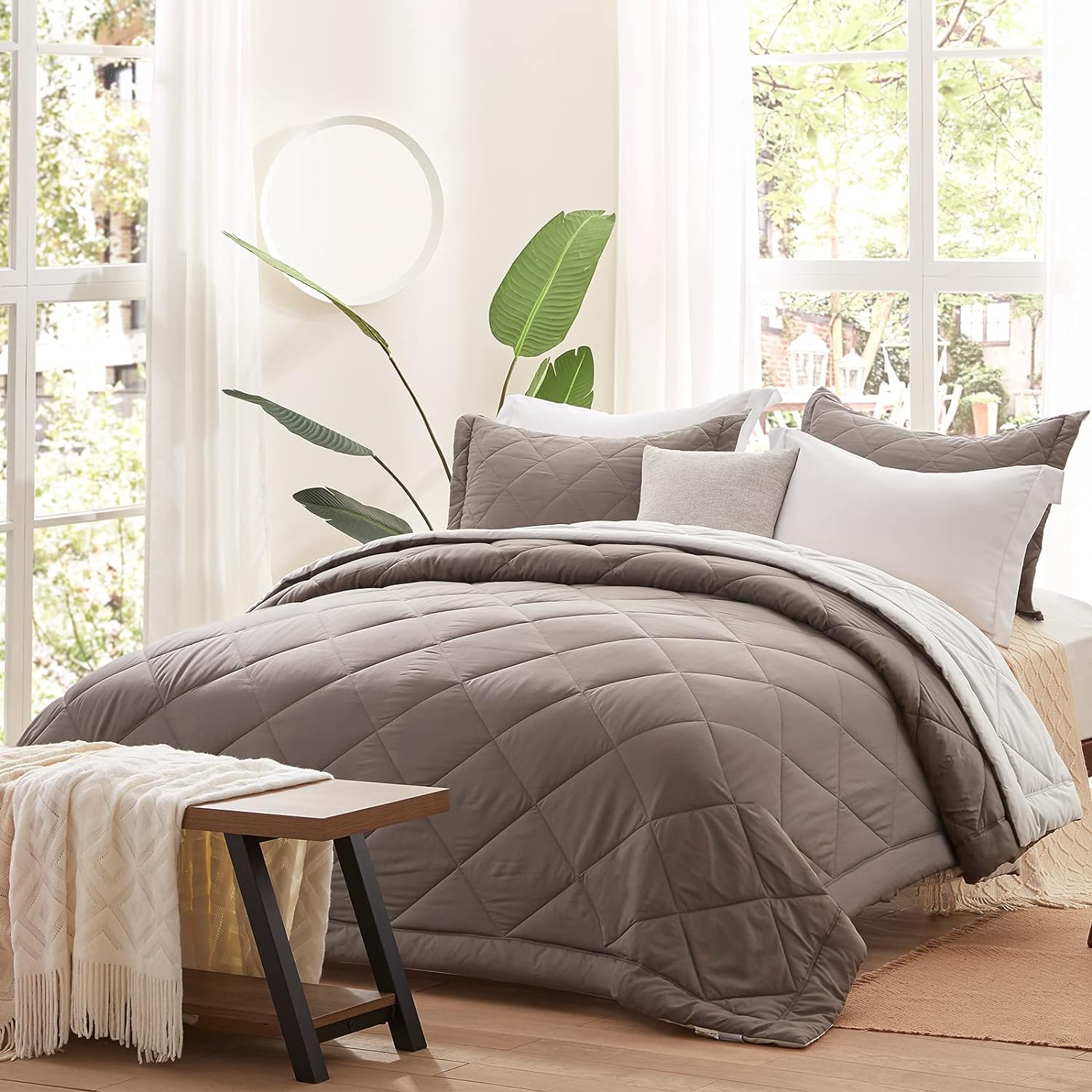 SunStyle Home Comforter Set King Grey/Light Grey Down Alternative Quilted, Soft...