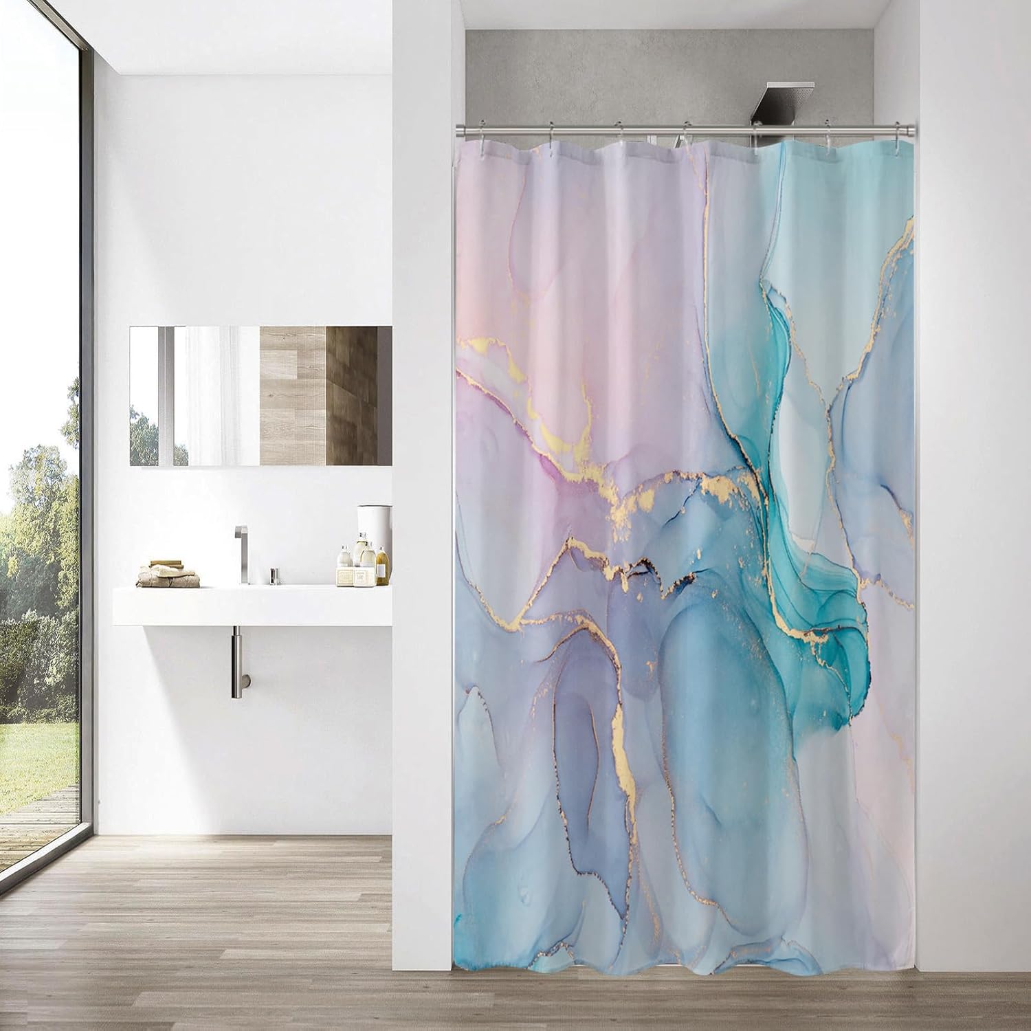 Gibelle Small Stall Shower Curtain 36 x 72, Narrow Half Abstract Marble Shower C...
