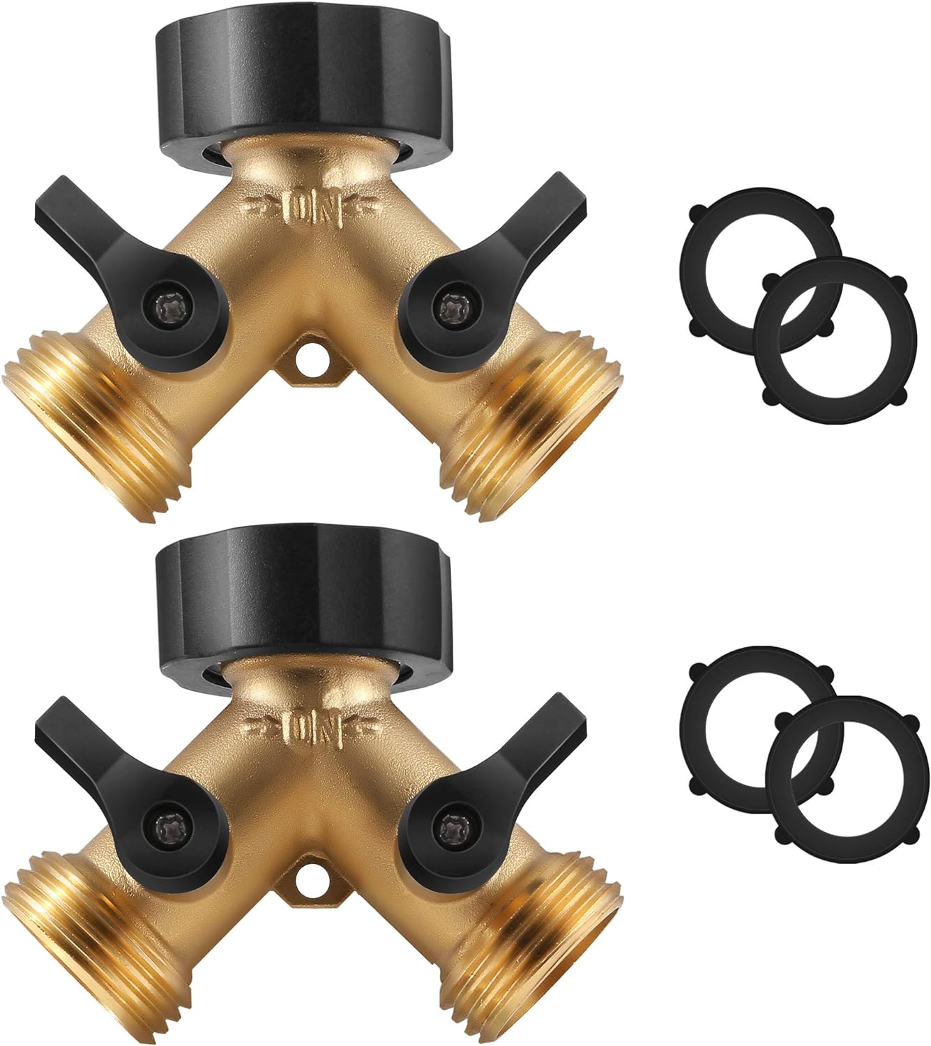 IPOW Solid Brass Body Backyard 2 Way Y Valve Garden Hose Connector Splitter Adap...