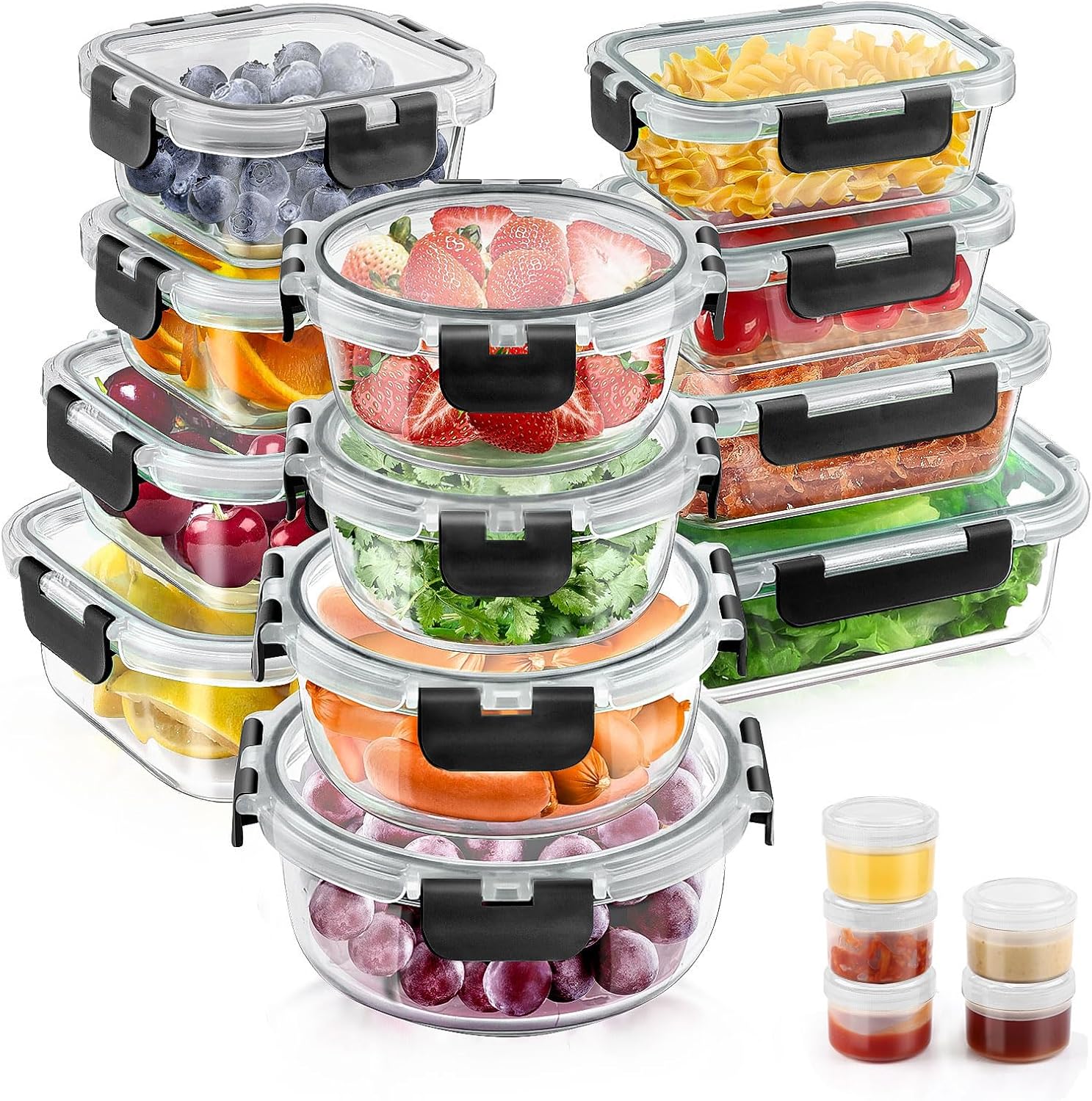 34pcs Glass Food Storage Containers with Lids Set, Airtight Glass Meal Prep Cont...