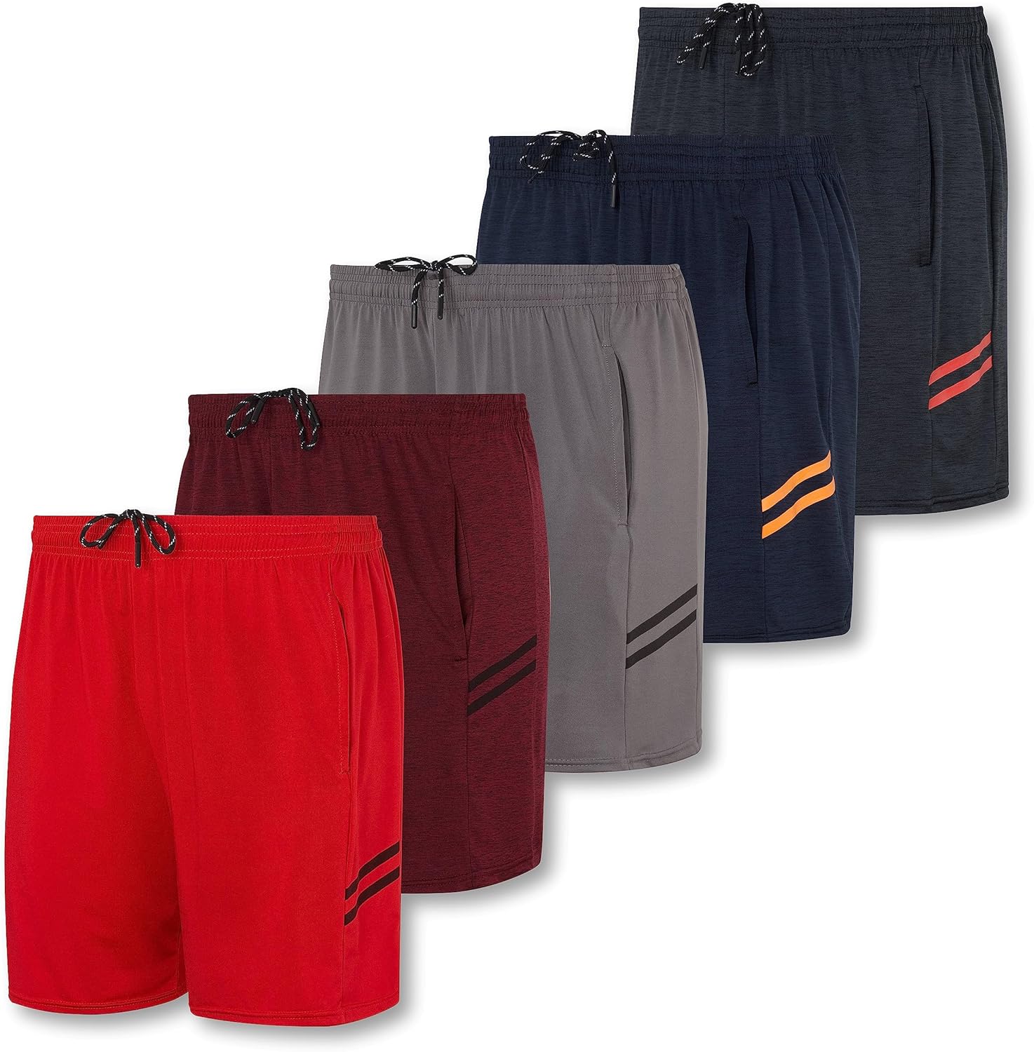 Real Essentials 5 Pack: Men's 5" Inseam Dry-Fit Running Workout Shorts - Pockets...