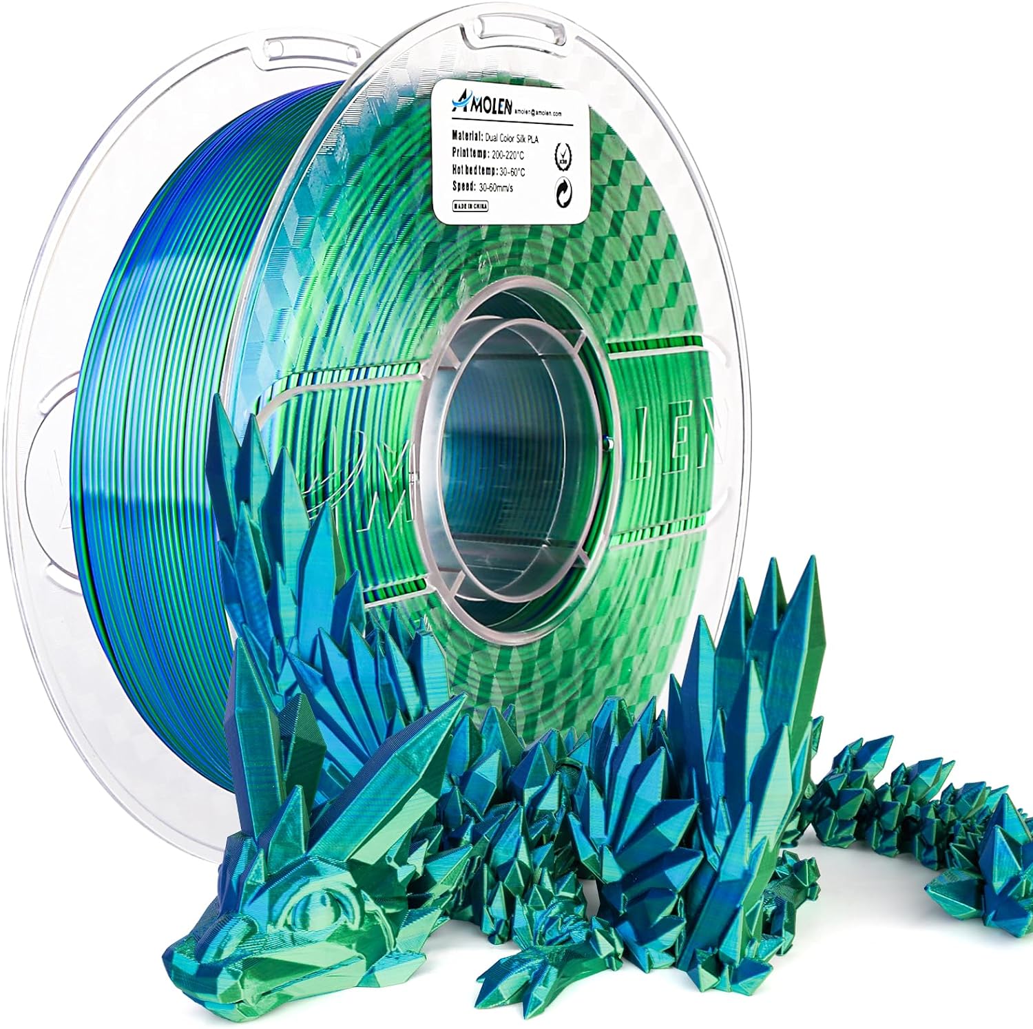 AMOLEN Silk PLA 3D Printer Filament, Silk Dual Color Blue Green PLA Filament 1.7...