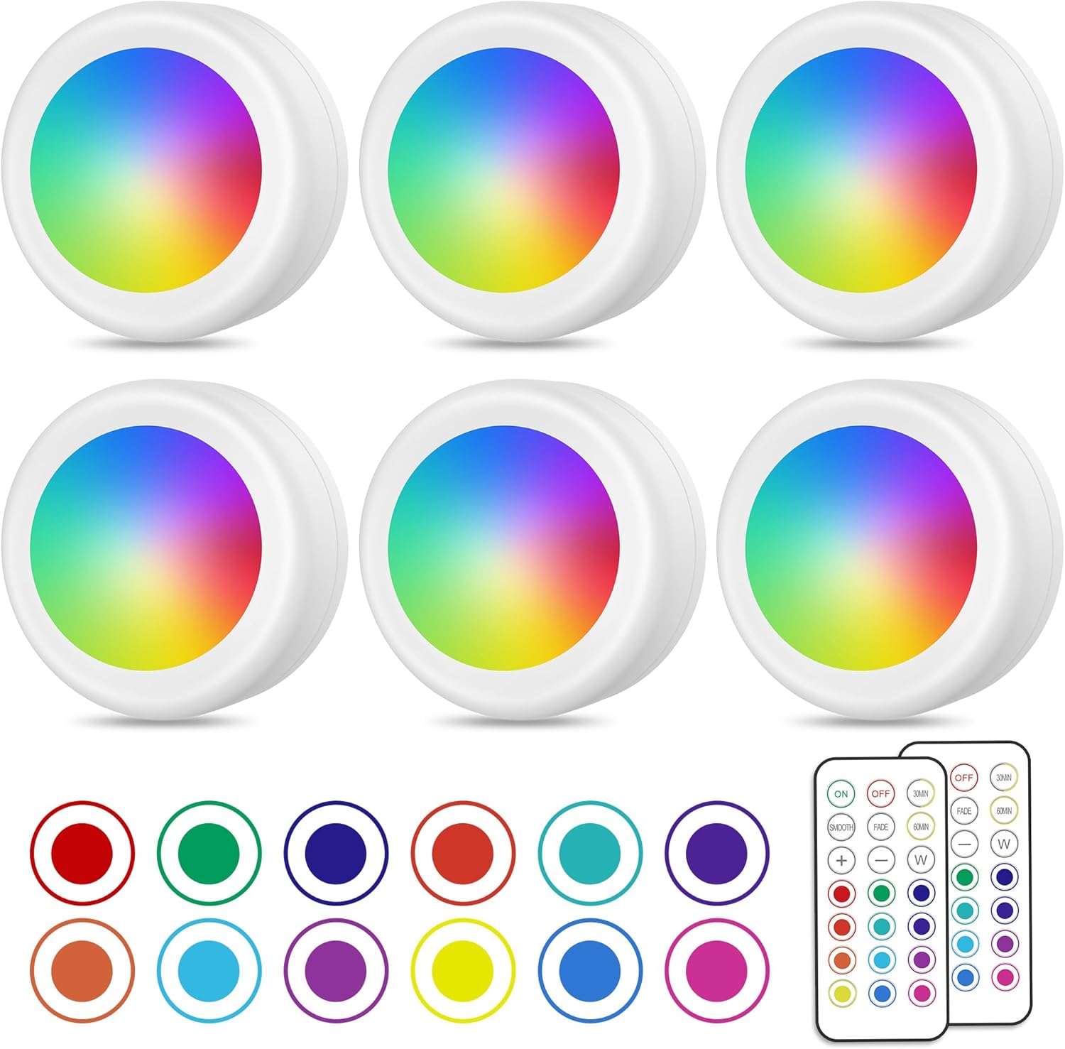 PURSNIC Wireless LED Puck Lights, 16 Colour Changing Under Cabinet Kitchen Light...