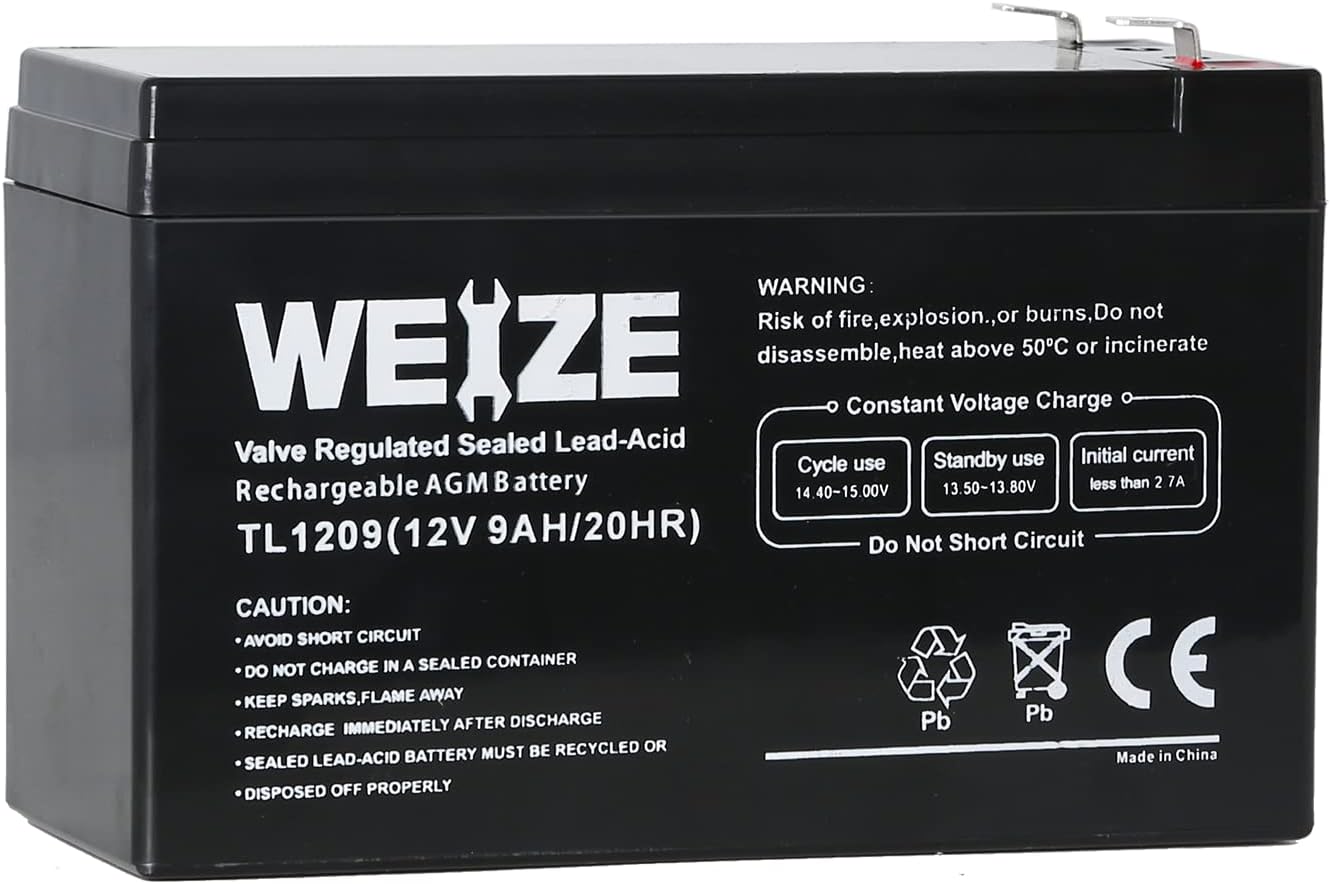 WEIZE 12V 9AH Battery, Sealed Lead Acid Battery with F2 Terminals, Rechargeable...