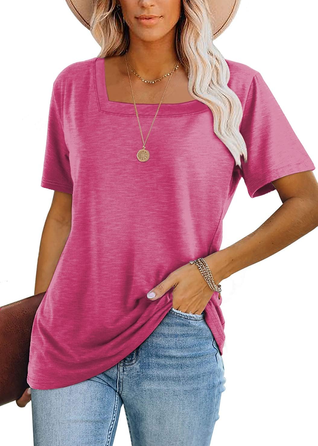 Lunivop Womens Tops Casual V Neck Short Sleeve Solid Color Basic T Shirt XX-Larg...