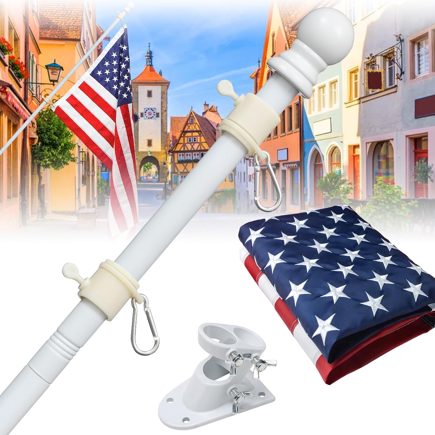 Barcetine Flag Pole Kit - Includes 6ft Heavy Duty Tangle Free Flagpole,3x5 Embro...