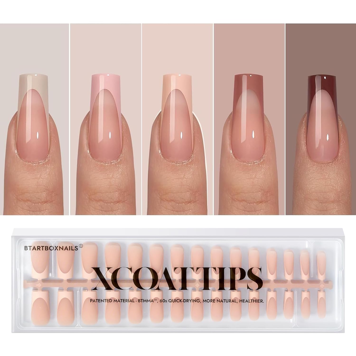 btartboxnails XCOATTIPS French Gel Nails - Skin Tones French Tip Press on Nails,...
