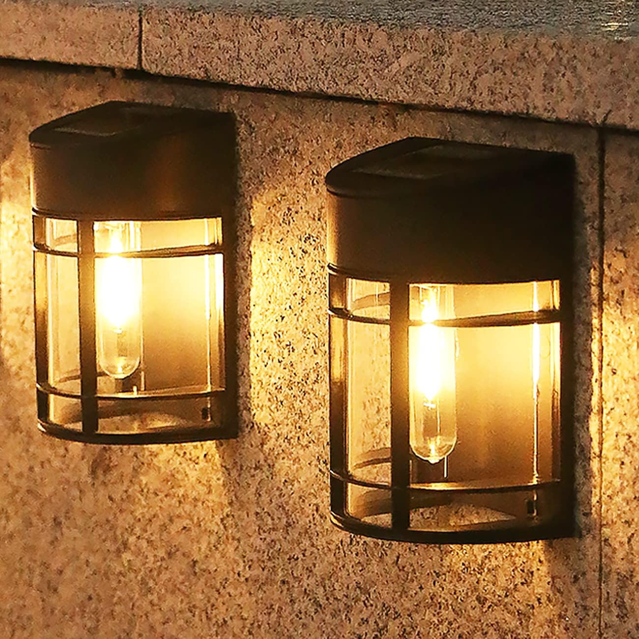 nipify Solar Fence Lights Outdoor Garden, 2 Packs LED Retro Solar Wall Lights Ou...