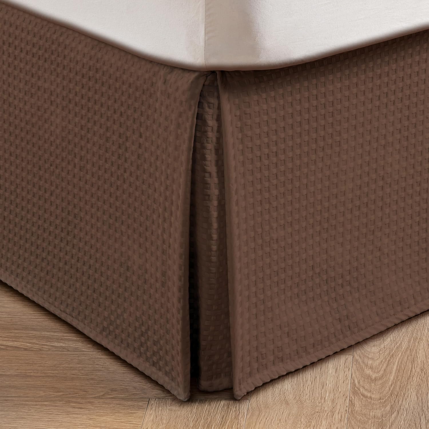 Pleated Waffle Weave Bed Skirt, Tailored Dust Ruffle 14 Inch Drop Easy Fit, Mach...