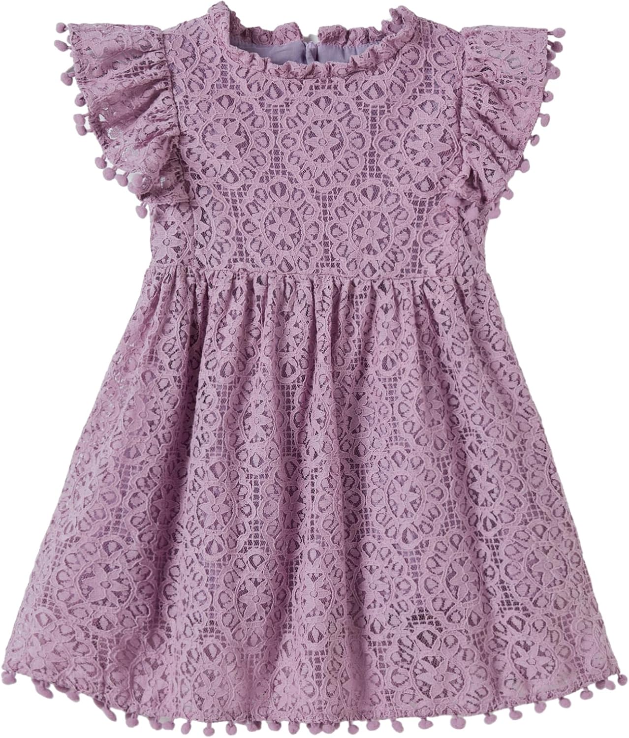 Niyage Toddler Girls Elegant Lace Pom Pom Flutter Sleeve Party Princess Dress 3T...