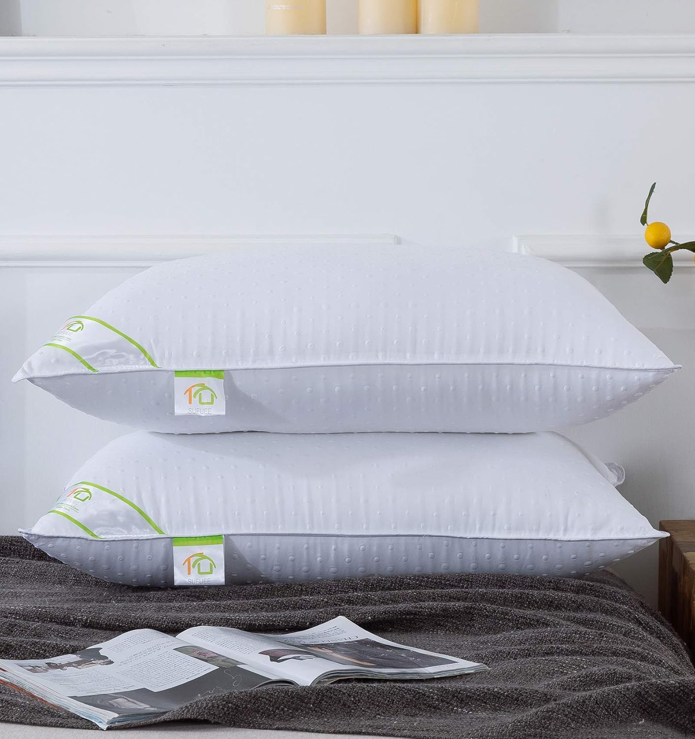 SUFUEE Bed Pillows Pair, Pillows with 3DBubble Cover, Medium and Soft Firmness,...