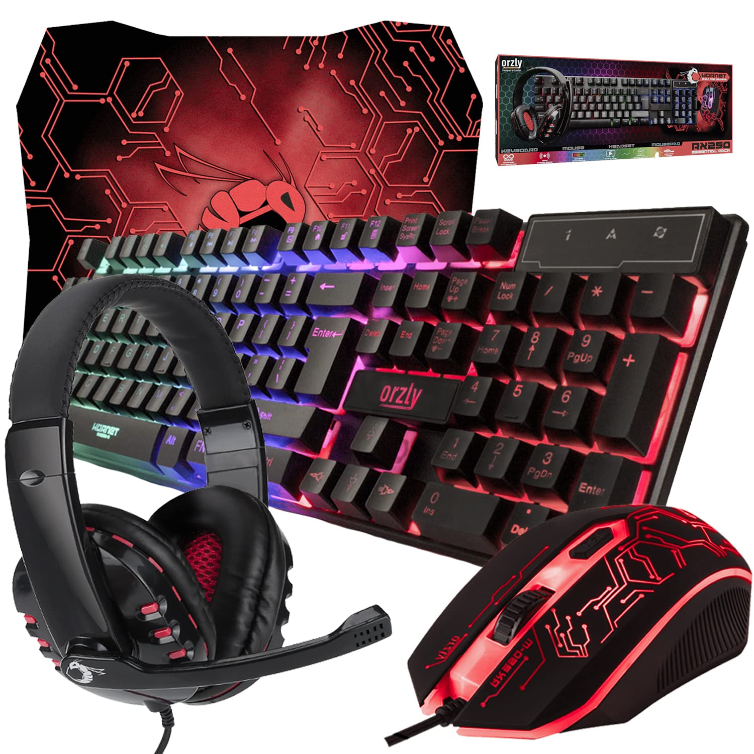 Gaming Keyboard and Mouse and Mouse pad and Gaming Headset, Wired LED RGB Backli...