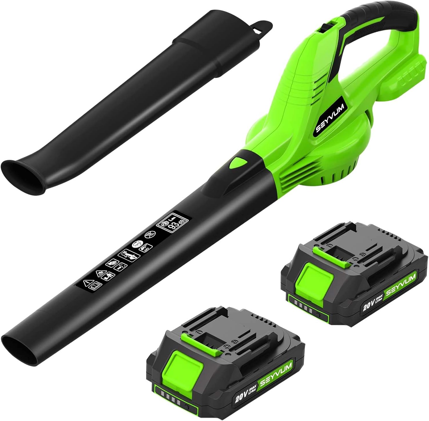 SEYVUM Leaf Blower, 20V Cordless Leaf Blower with 2 Pcs Battery, Electric Leaf B...