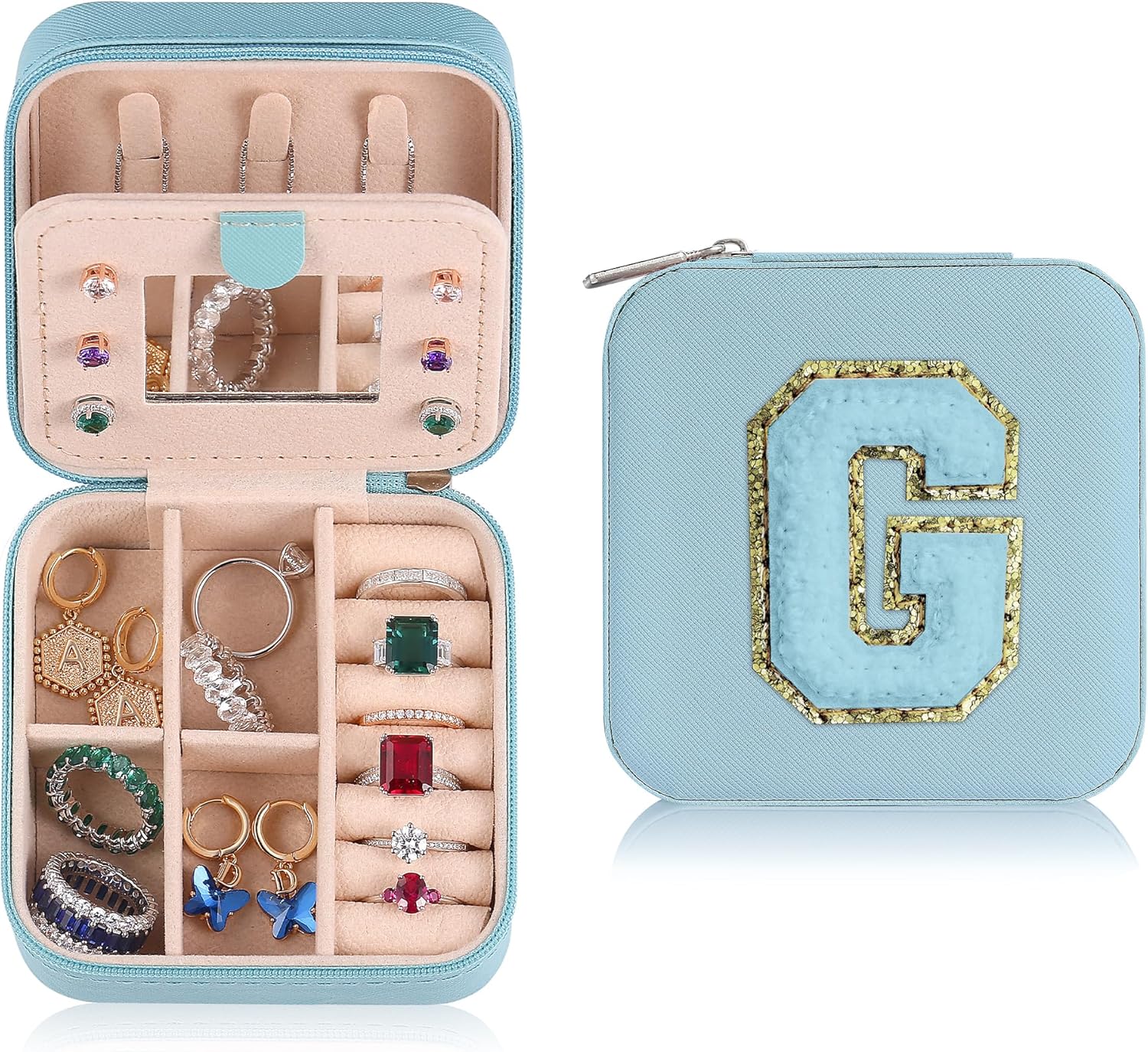 Small Jewelry Box for Girls, Travel Initial Jewelry Box for Girls Blue Small Jew...
