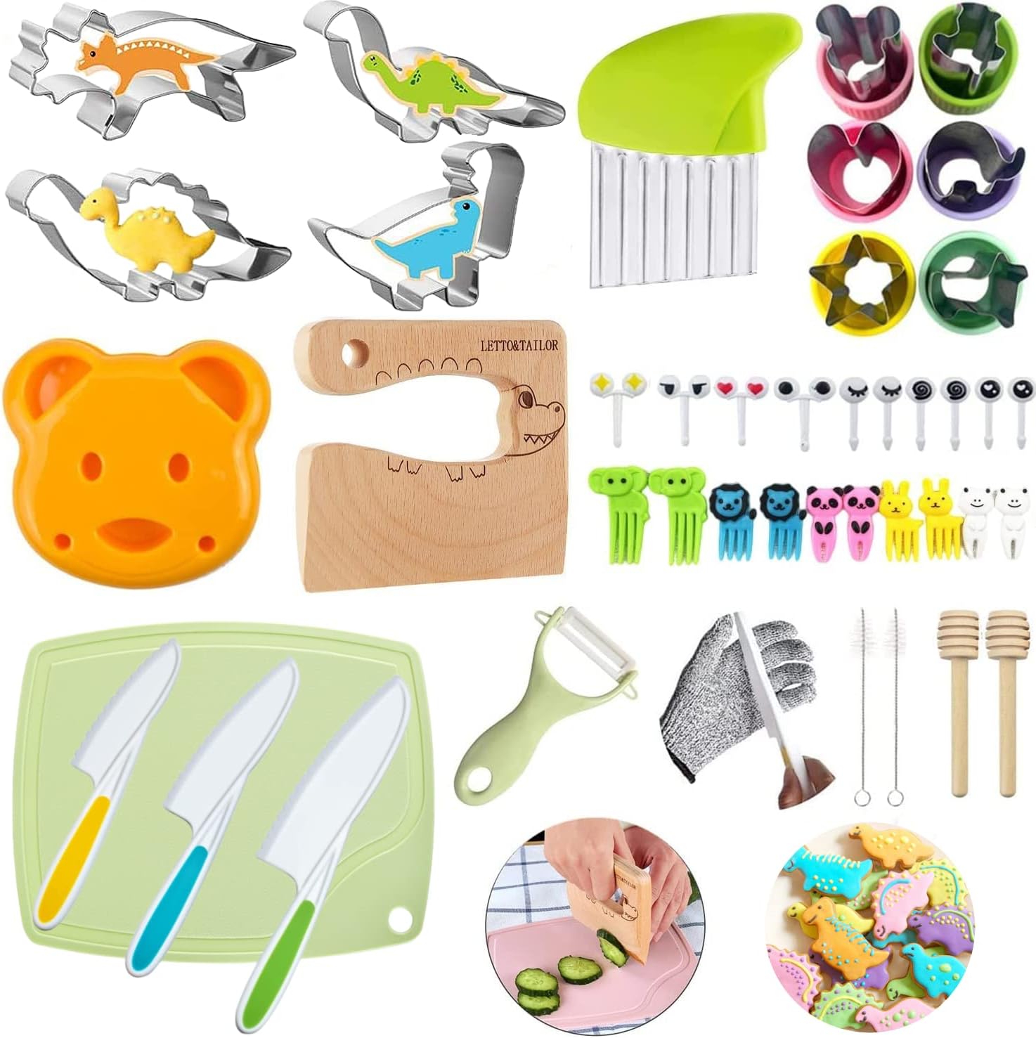 Kids Knife and Dinosaur Cookie Cutter Set 43 Pieces Bread and Vegetables Childre...