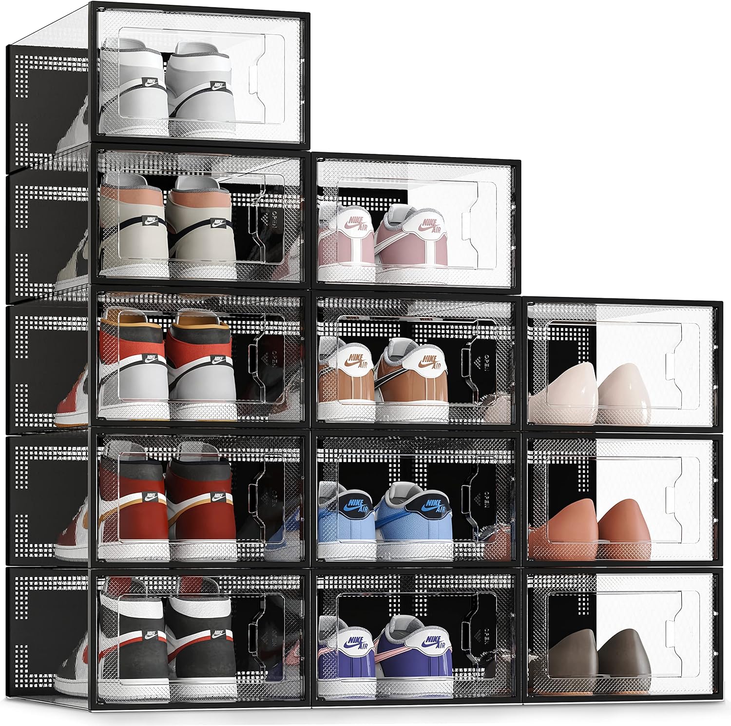 SEE SRPING XX-Large Shoe Storage Box Fit Size 14, Clear Plastic Stackable Shoe O...