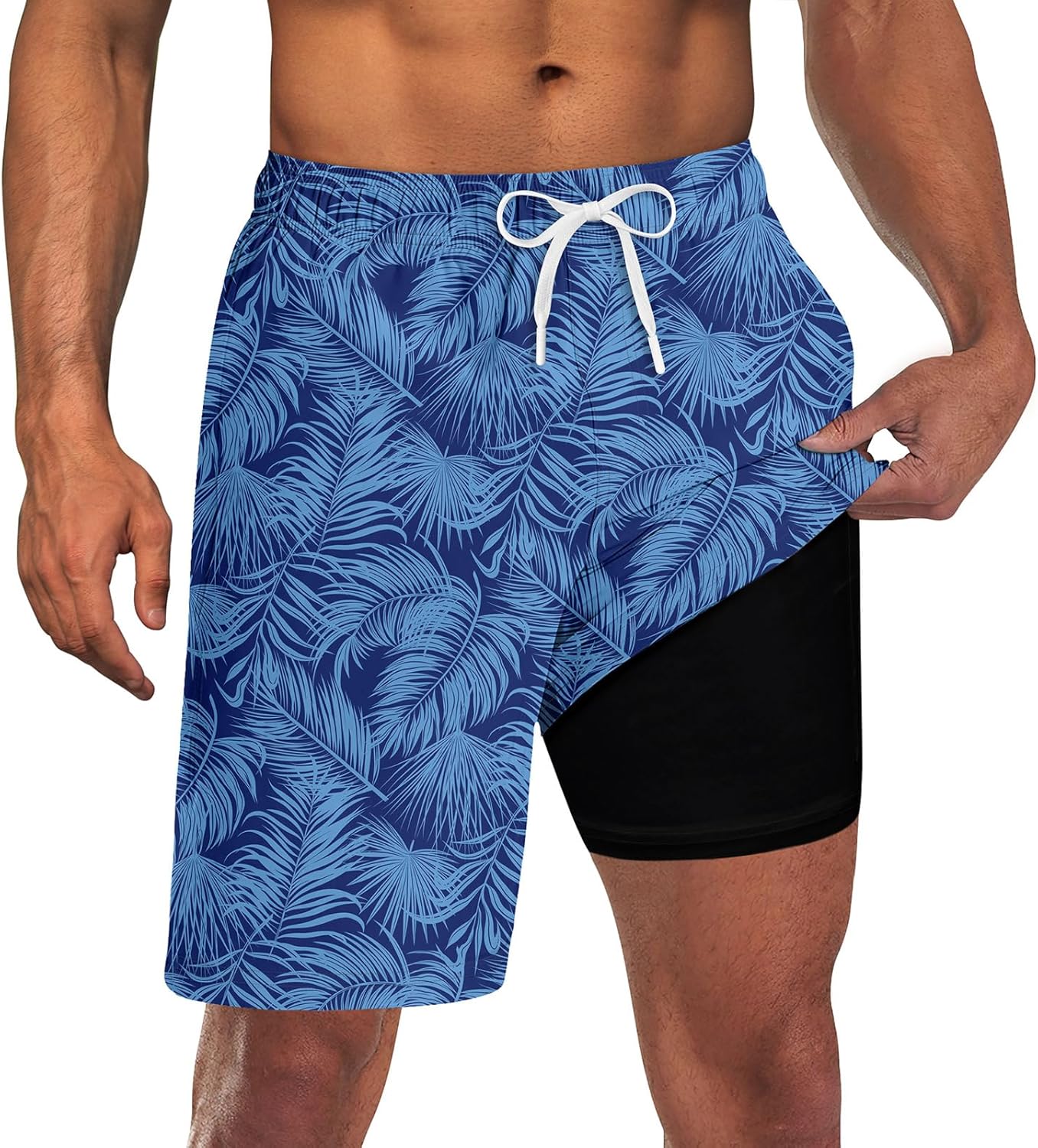 UNICOMIDEA Men Swim Trunks with Compression Liner 9 Inch Long Board Shorts A1 Bl...