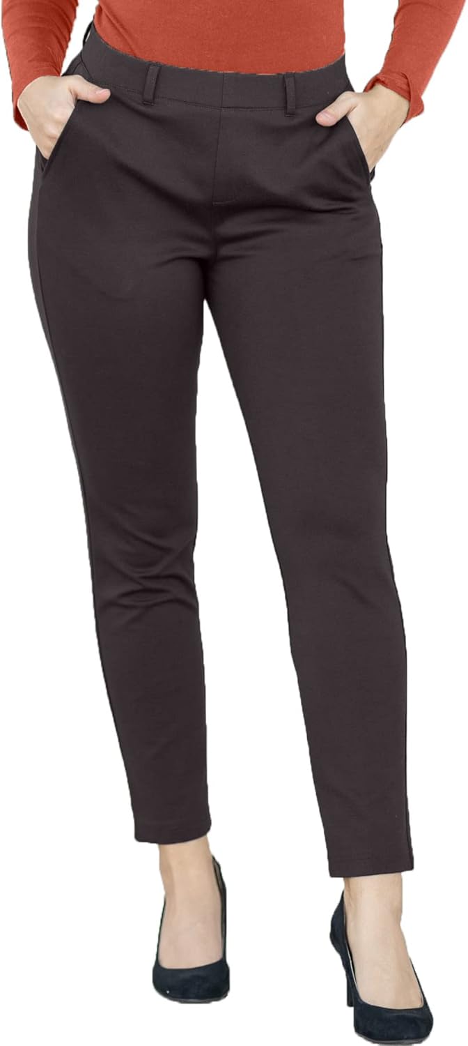 Marycrafts Women's Pull On Stretch Yoga Dress Business Work Pants 0 Black Brown