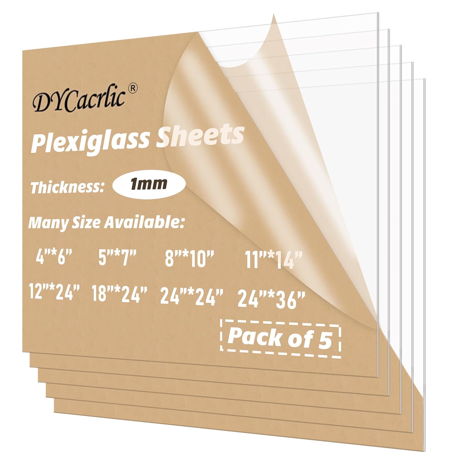 Quality 5-Pack Plexiglass Sheets, High-Durable 12x24 Clear Flexible Plastic Acry...